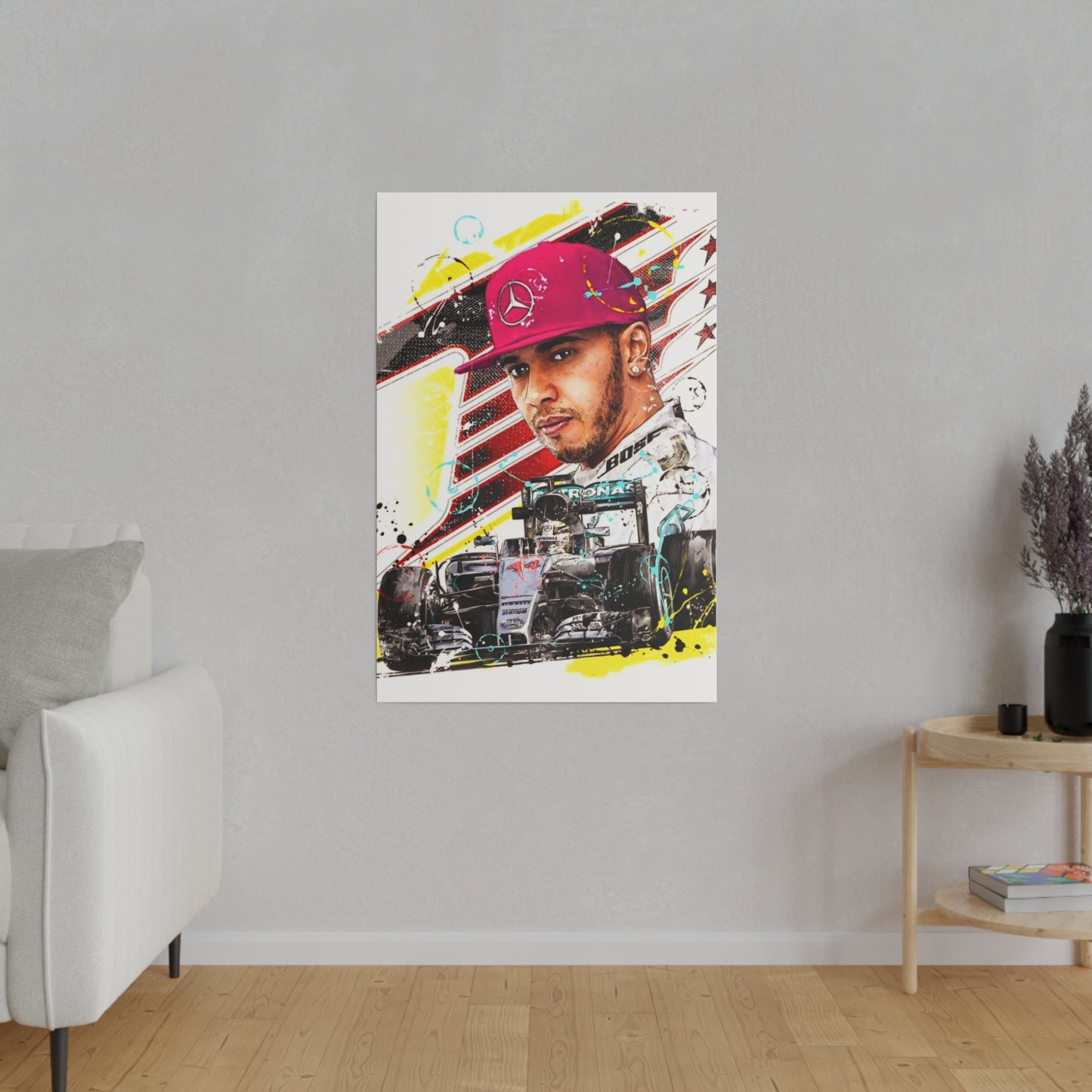 Lewis Hamilton with F1 Car - Canvas