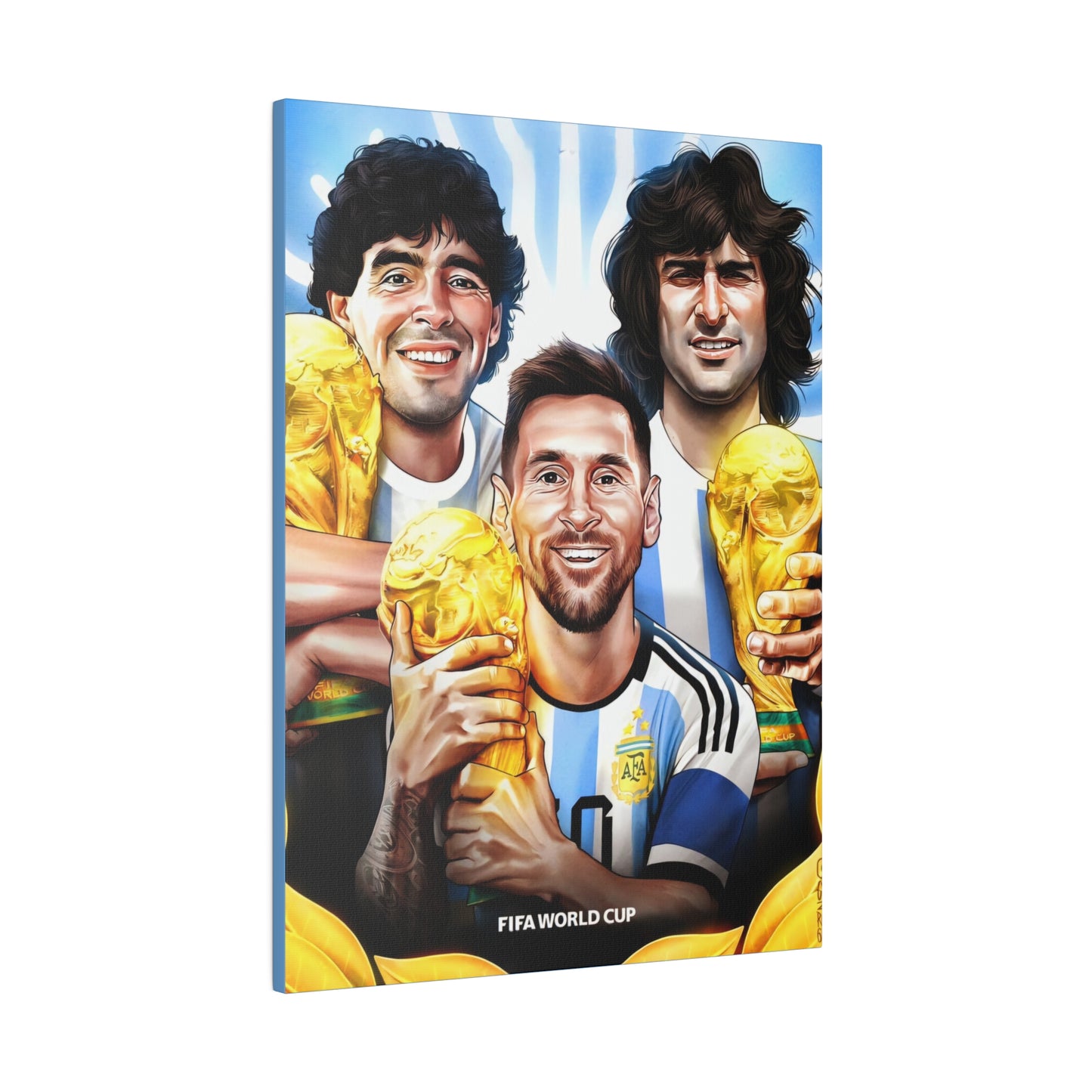 Argentina Football: Big 3 M's - Messi, Maradona, Mario - Canvas