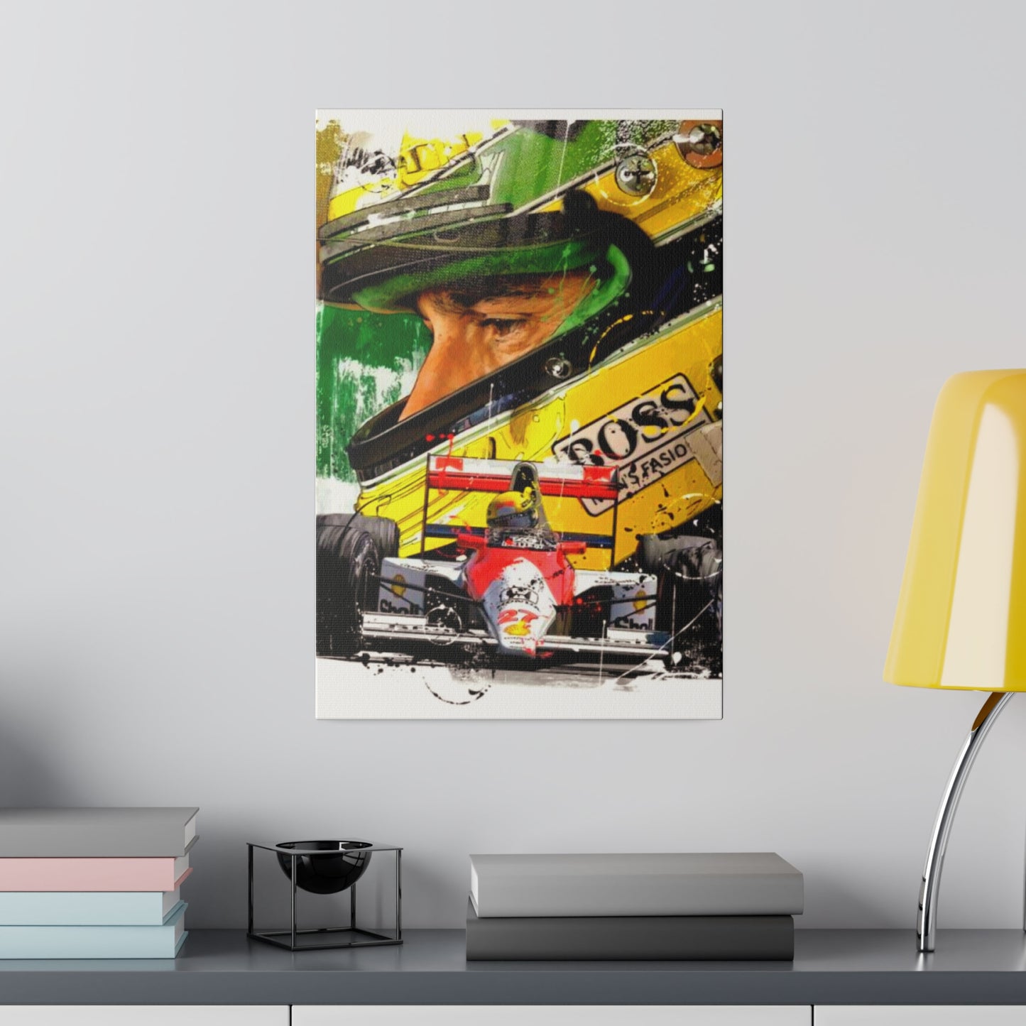 Aryton Senna with F1 Car - Canvas