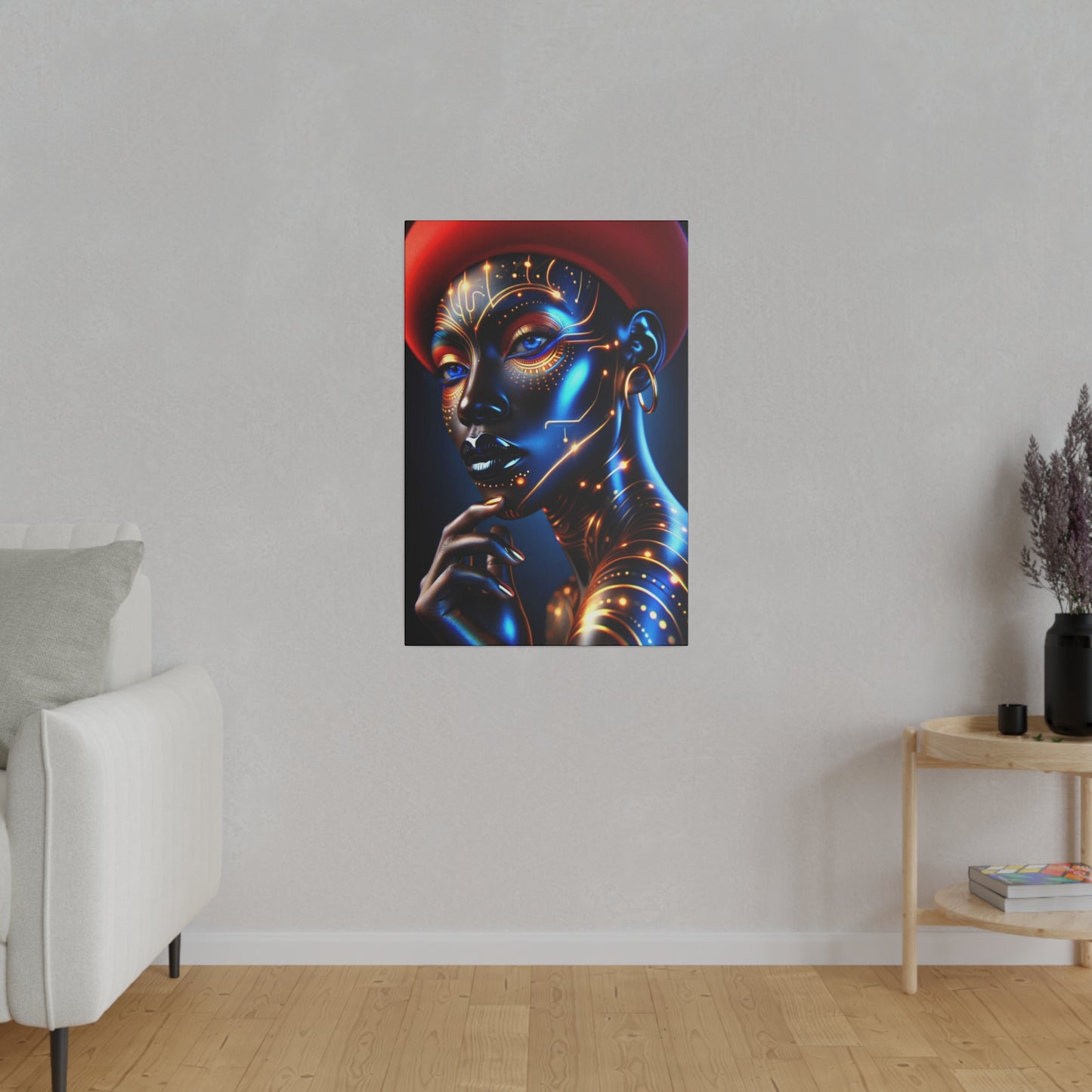 Golden Elegance: Crimson Concealment - Canvas