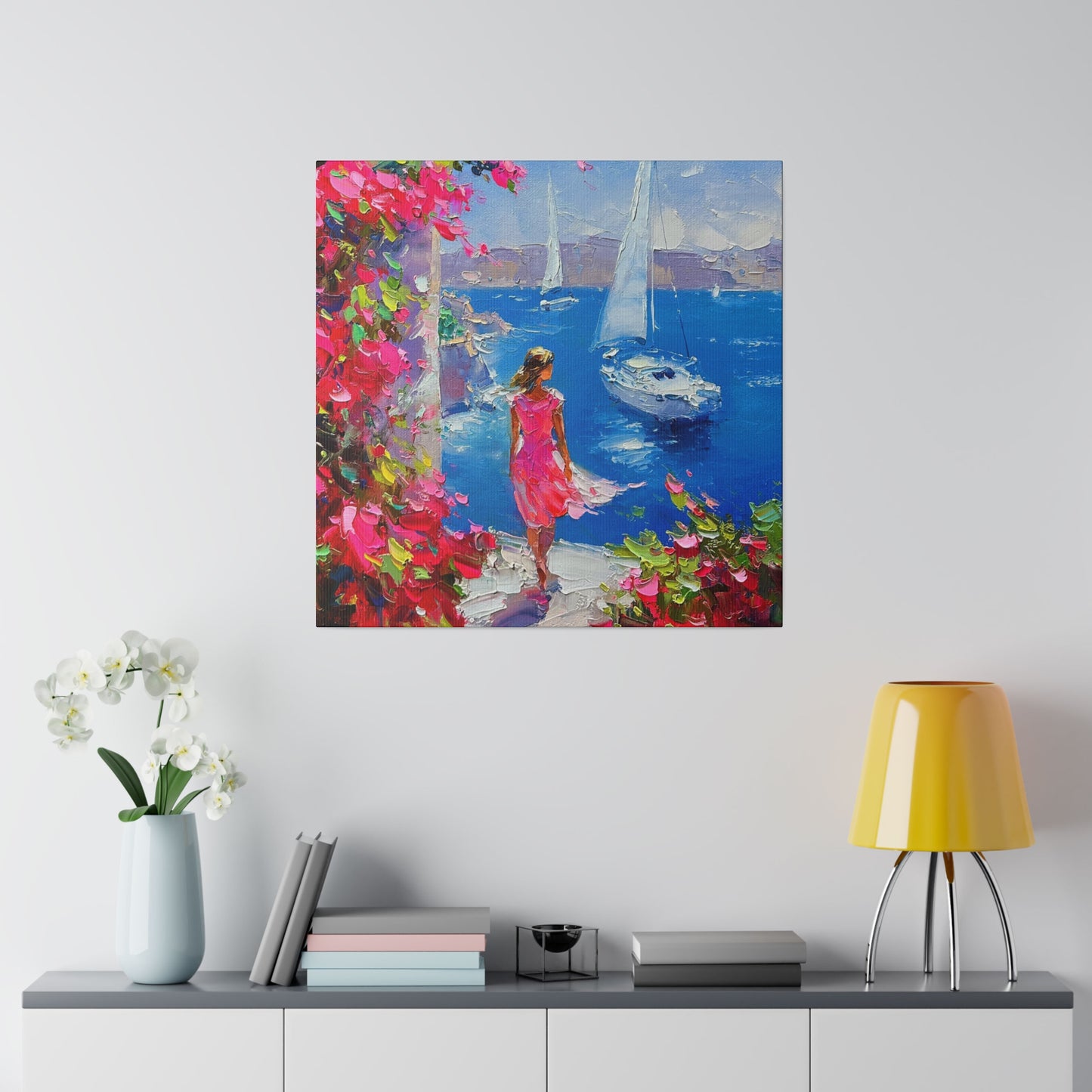 Seaside Serenity - Women in Pink Canvas