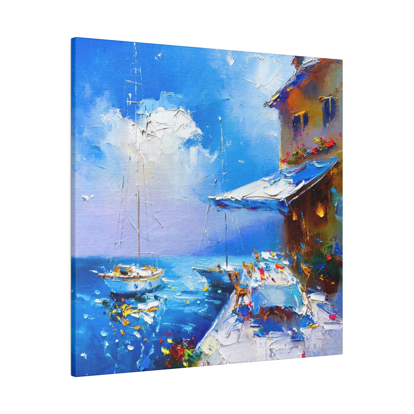 Seaside Vista, Terrace with Sailboats in View - Canvas