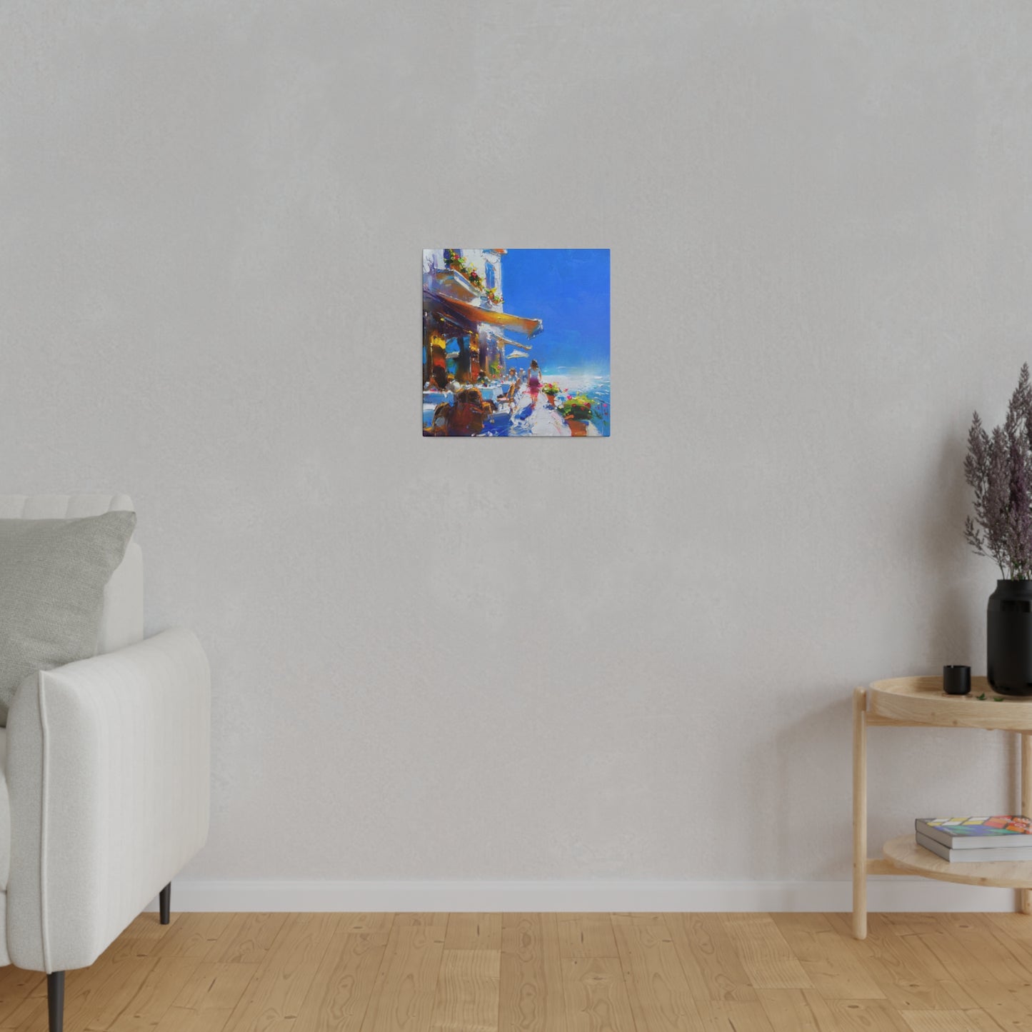 Ocean Breeze Elegance: A Lady's Terrace Tale - Canvas