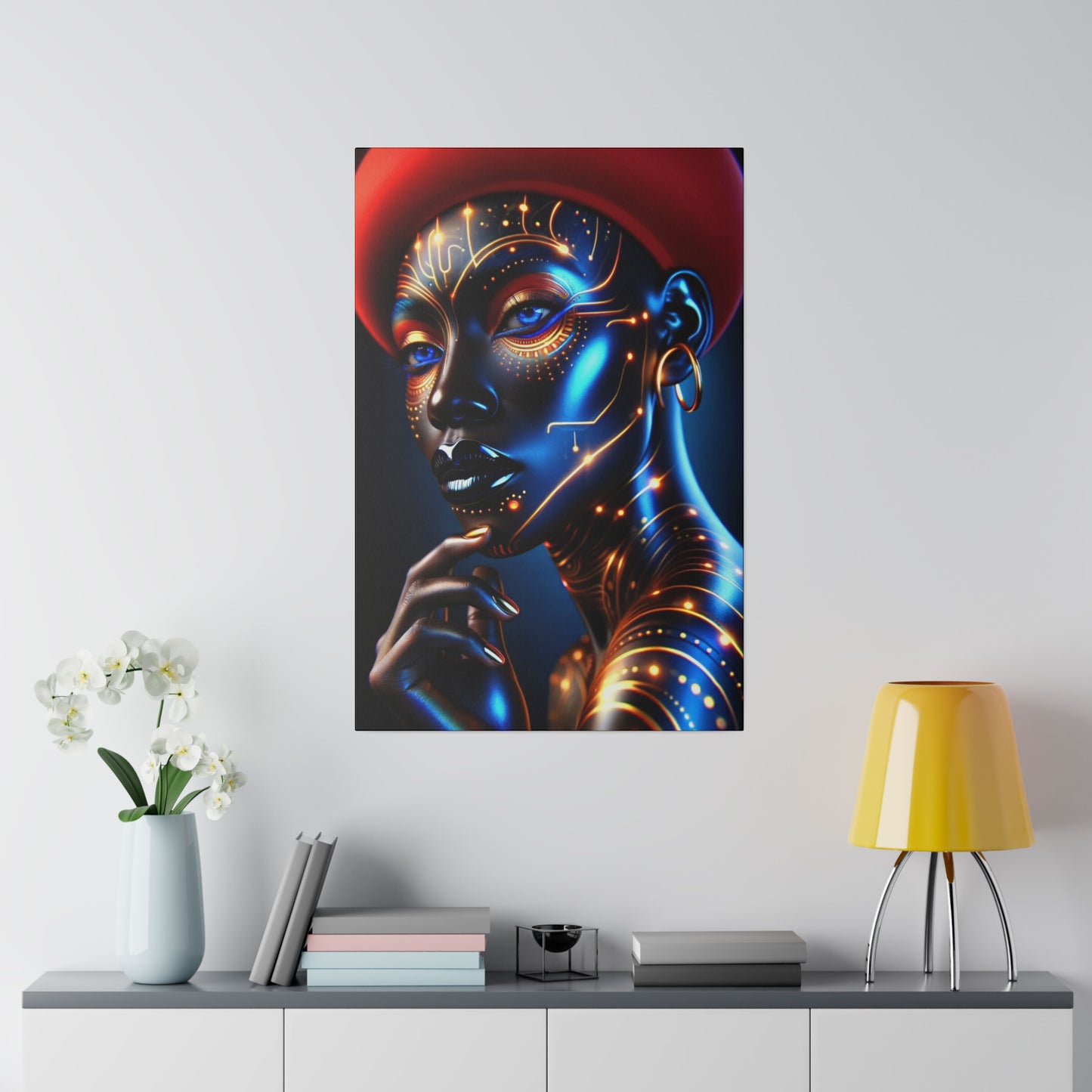 Golden Elegance: Crimson Concealment - Canvas