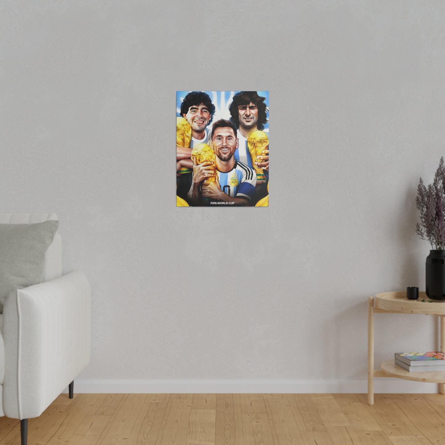Argentina Football: Big 3 M's - Messi, Maradona, Mario - Canvas