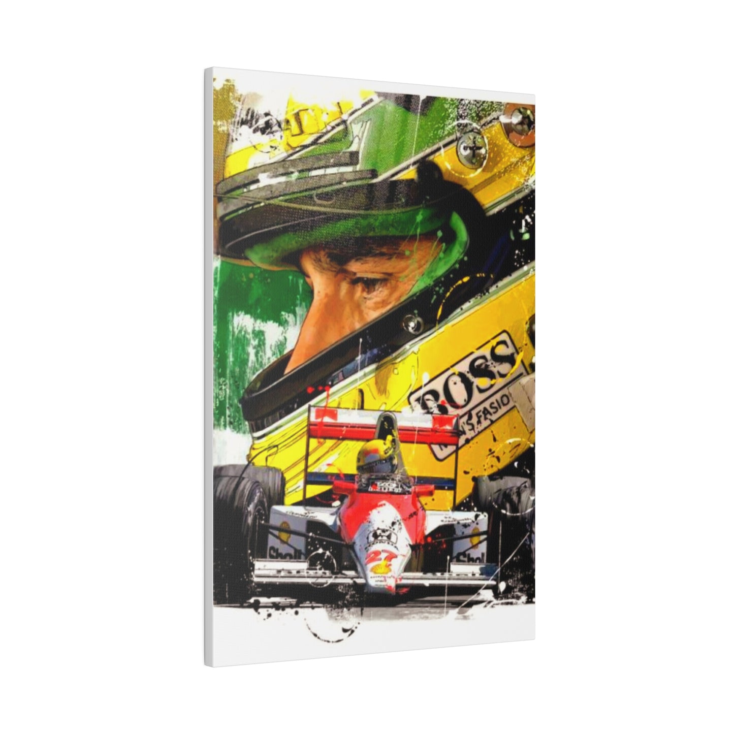 Aryton Senna with F1 Car - Canvas