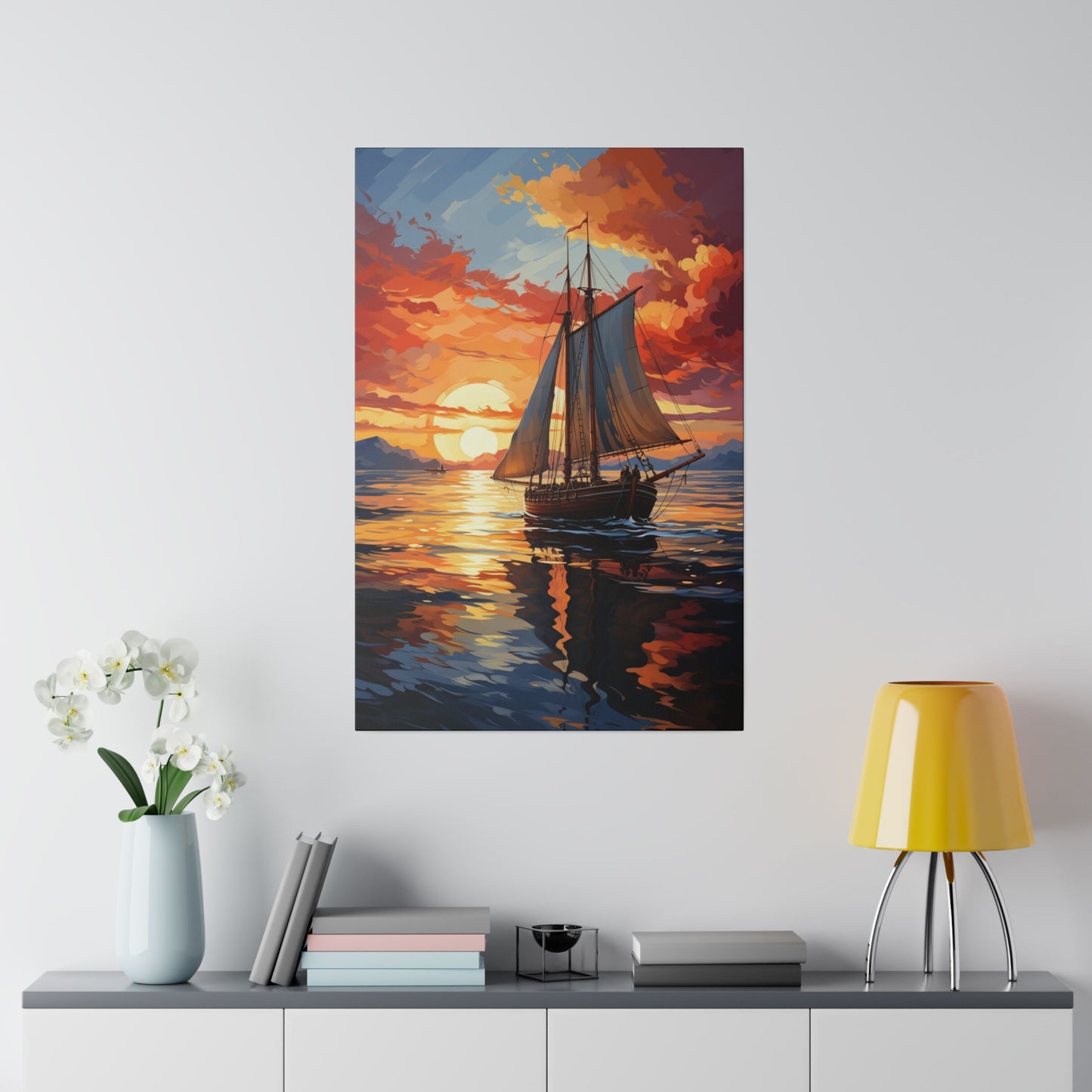 Sailing into the Sunset: Old Sailboat Canvas