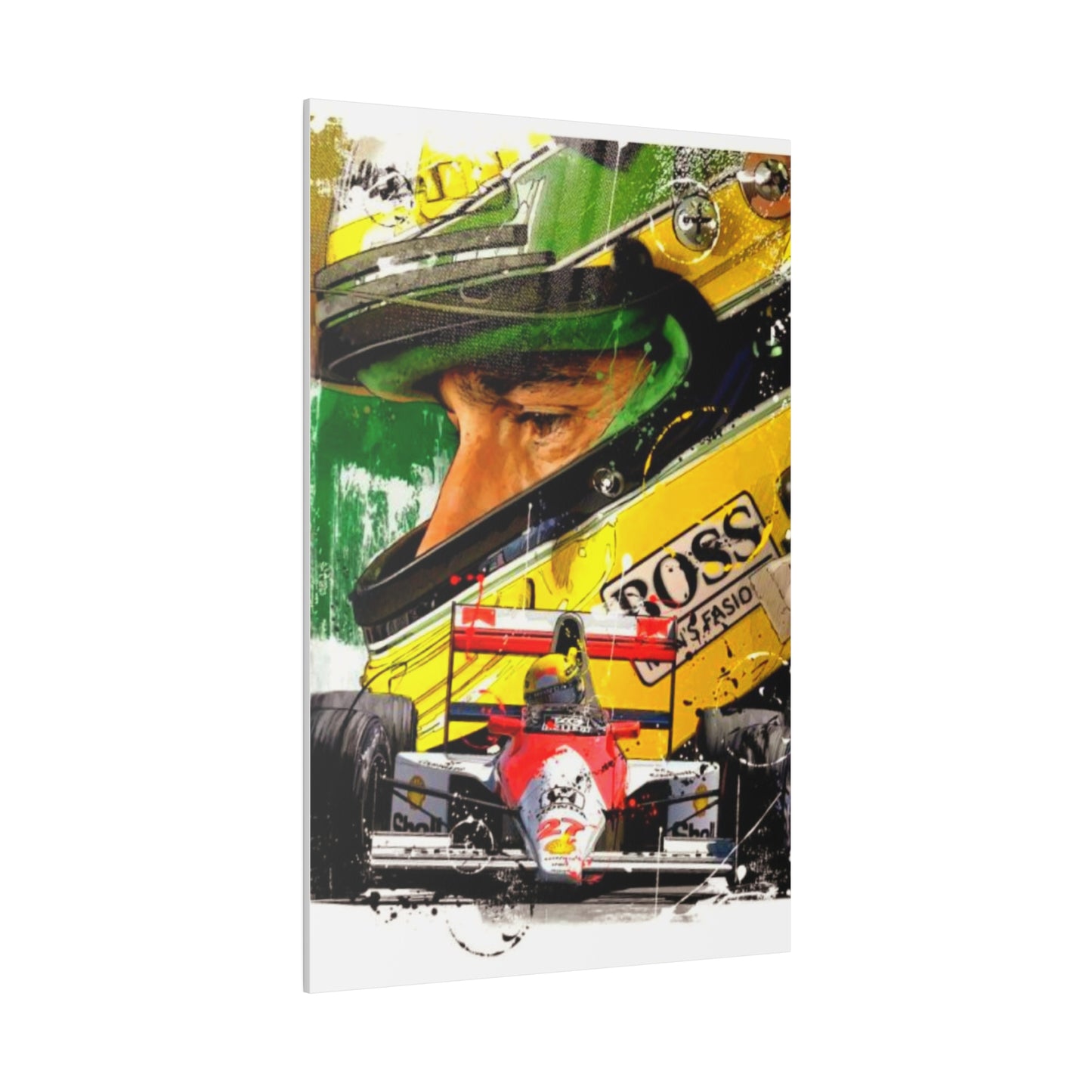 Aryton Senna with F1 Car - Canvas