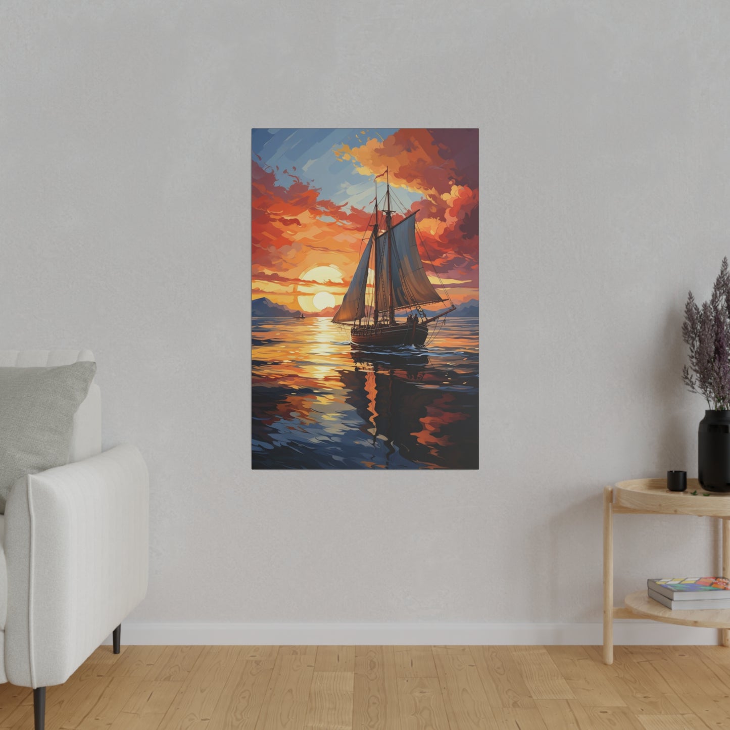 Sailing into the Sunset: Old Sailboat Canvas