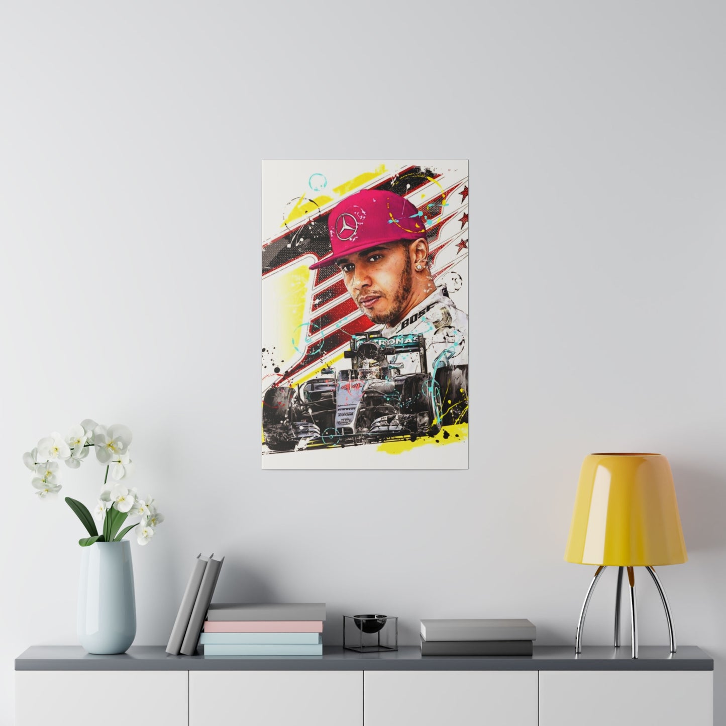 Lewis Hamilton with F1 Car - Canvas