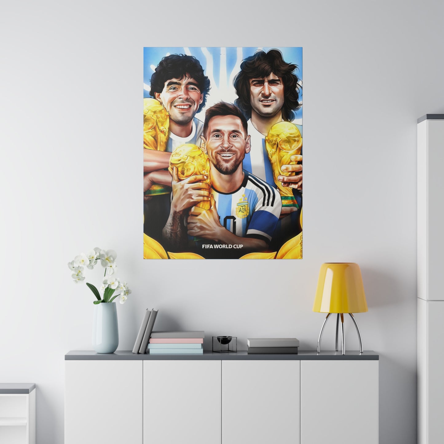 Argentina Football: Big 3 M's - Messi, Maradona, Mario - Canvas