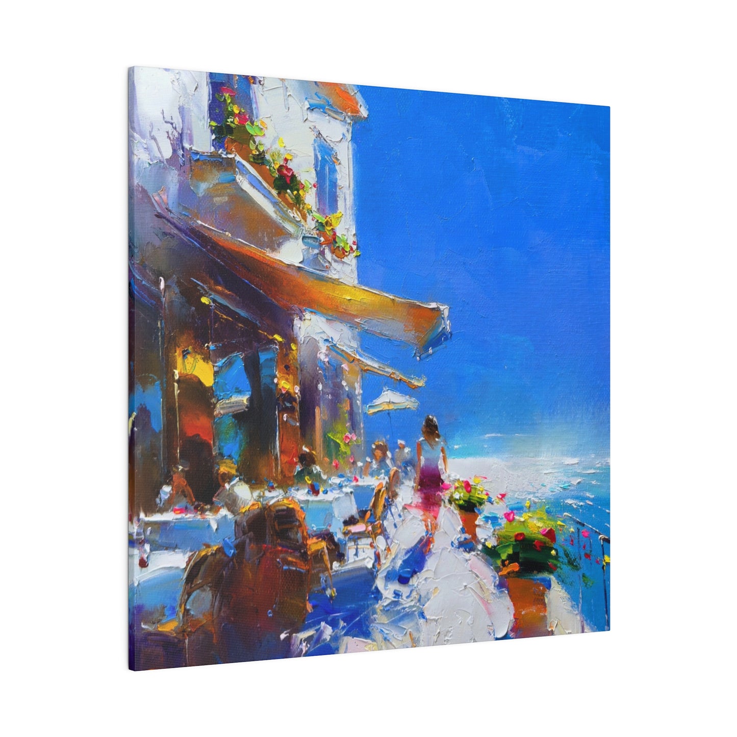 Ocean Breeze Elegance: A Lady's Terrace Tale - Canvas
