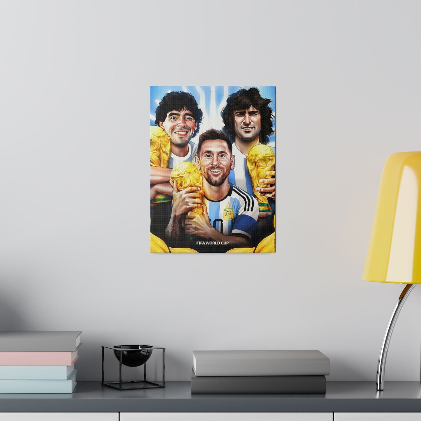 Argentina Football: Big 3 M's - Messi, Maradona, Mario - Canvas