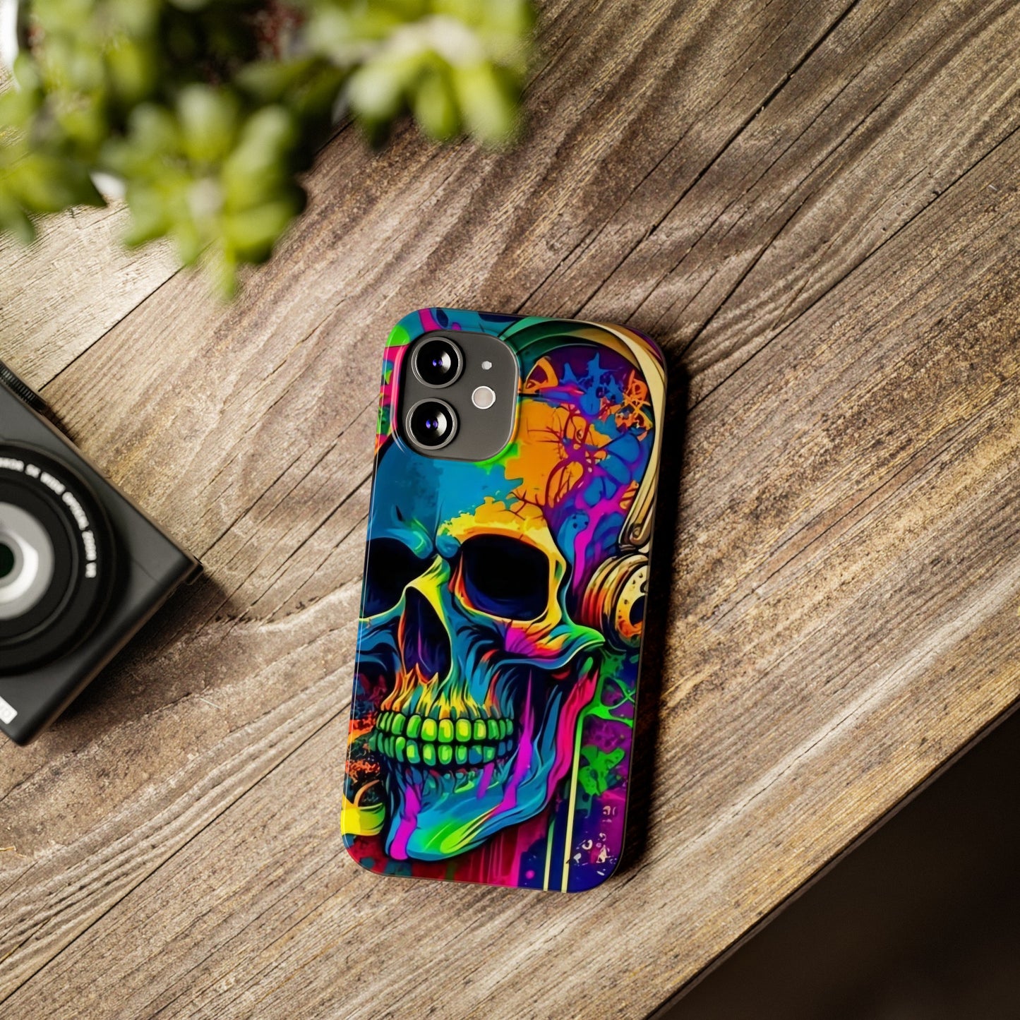 Skull Head with Headphones iPhone 15, 14, 13, 12 Cases: Rock Edition