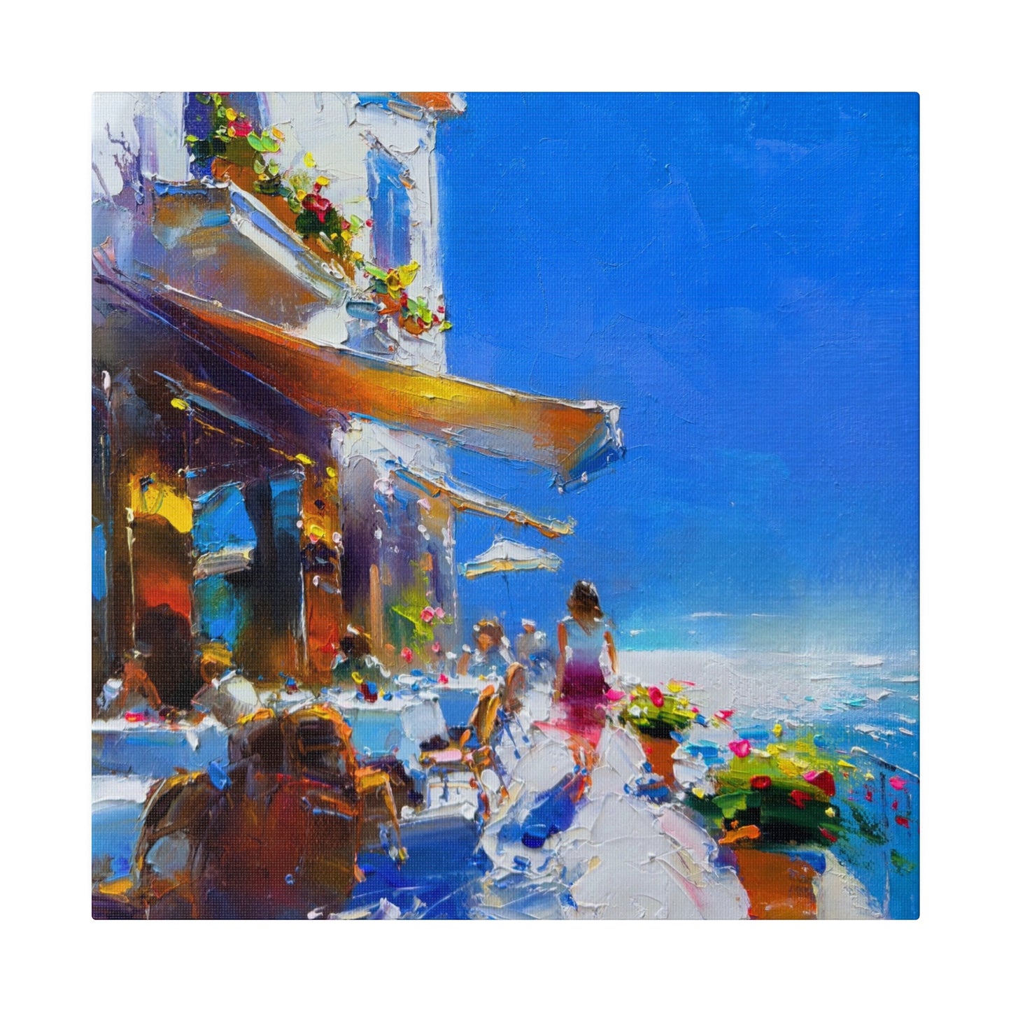 Ocean Breeze Elegance: A Lady's Terrace Tale - Canvas