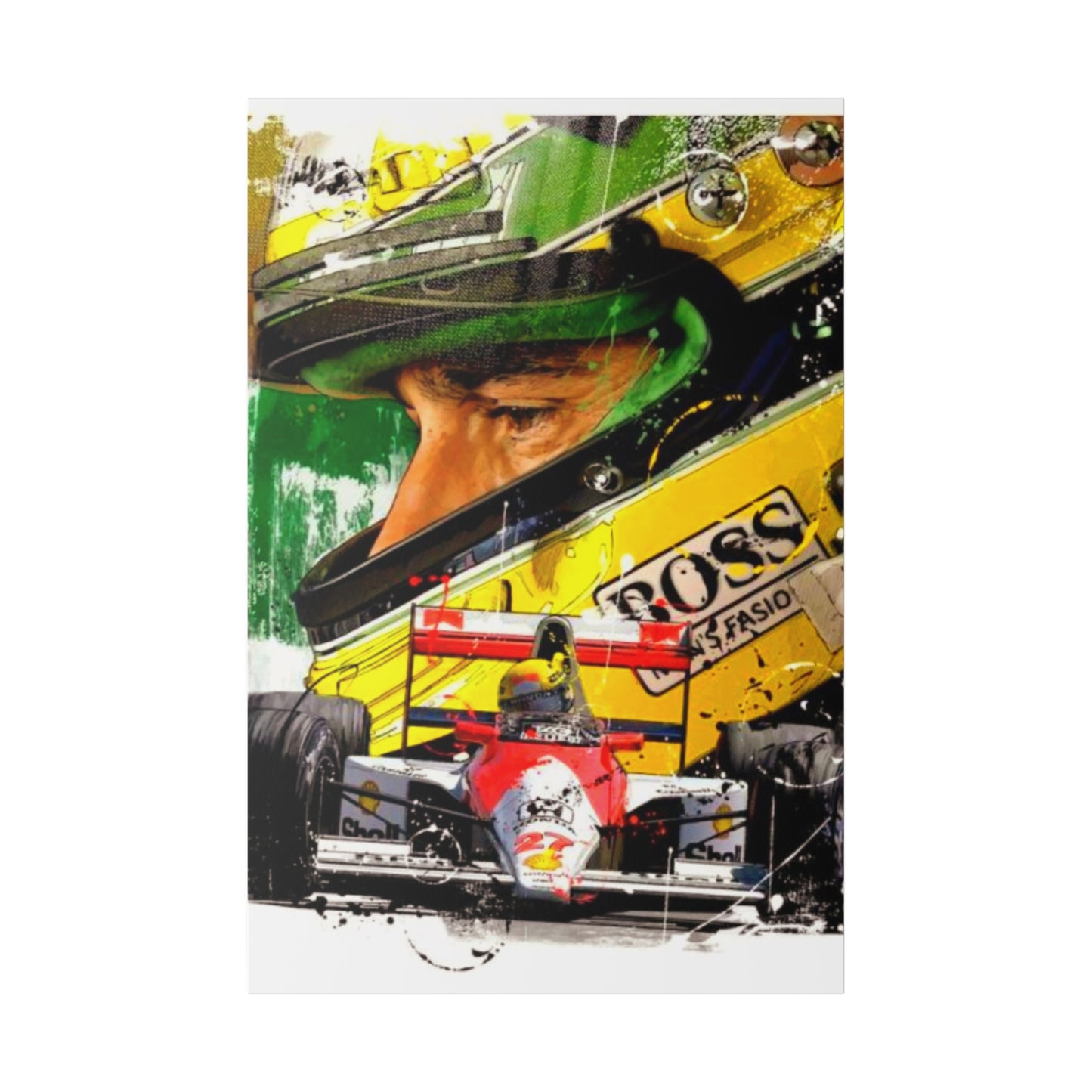 Aryton Senna with F1 Car - Canvas