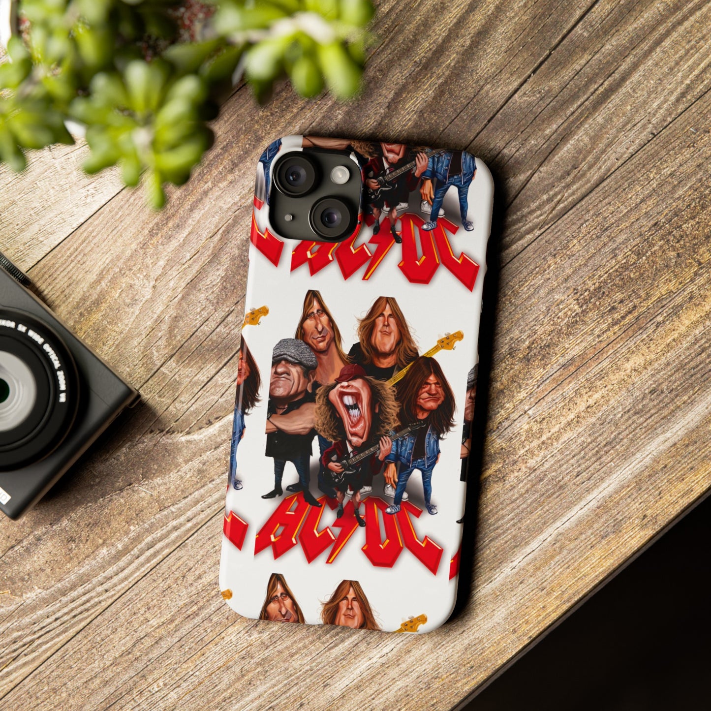 AC/DC Angus Young Rockin Caricatures iPhone 15, 14, 13, 12 Cases