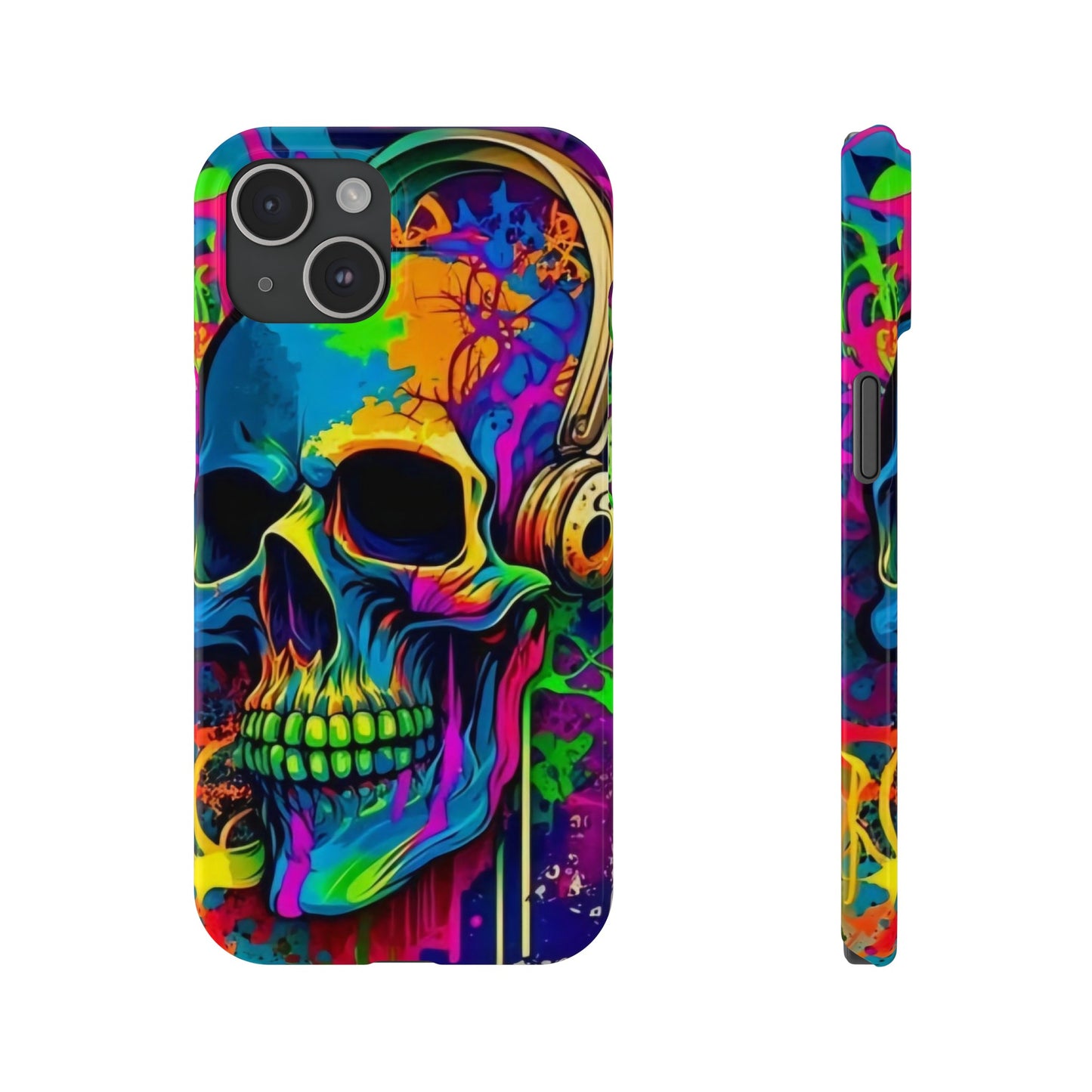 Skull Head with Headphones iPhone 15, 14, 13, 12 Cases: Rock Edition