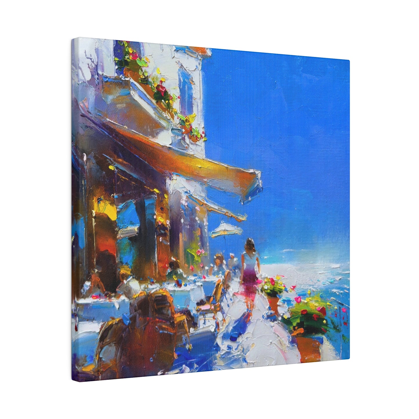 Ocean Breeze Elegance: A Lady's Terrace Tale - Canvas