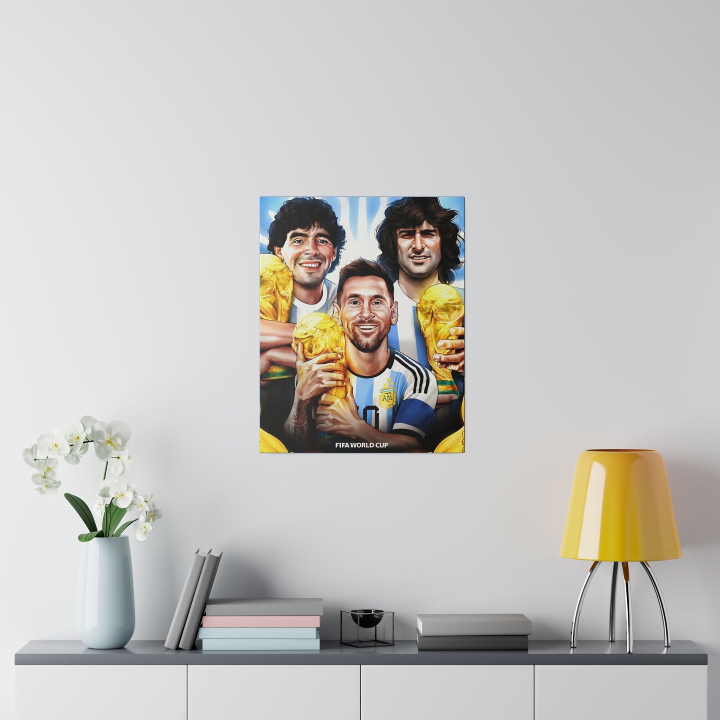 Argentina Football: Big 3 M's - Messi, Maradona, Mario - Canvas