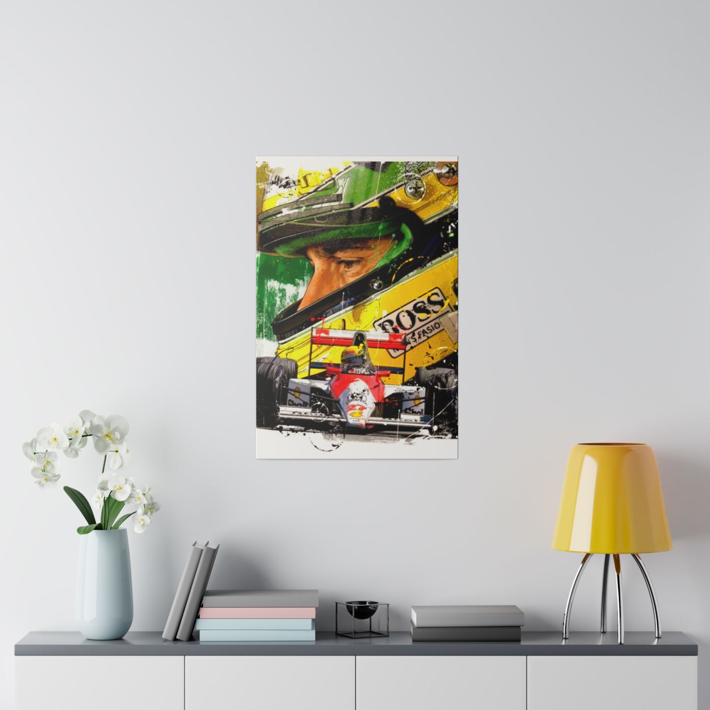 Aryton Senna with F1 Car - Canvas
