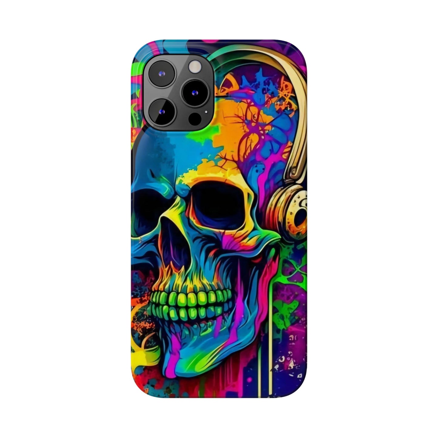 Skull Head with Headphones iPhone 15, 14, 13, 12 Cases: Rock Edition