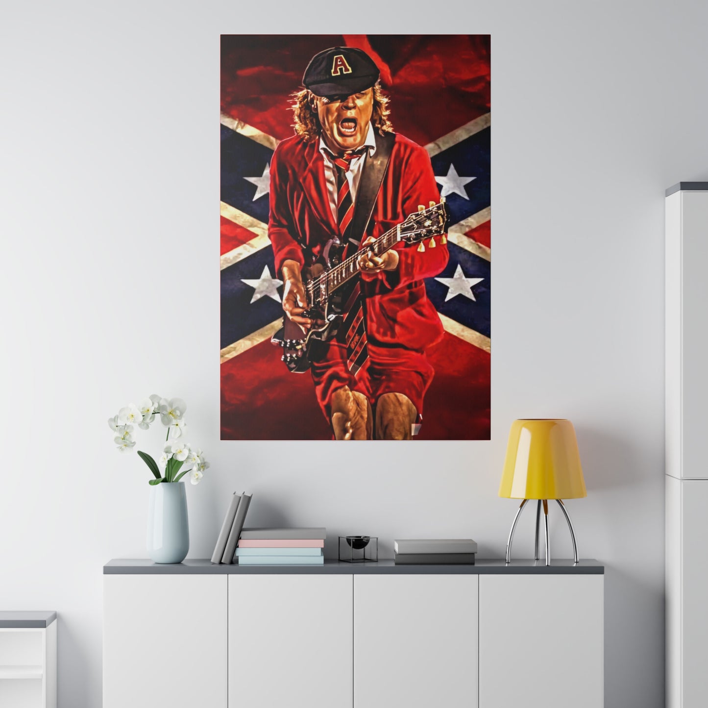 Angus Young from ACDC Guitar Playing - Canvas