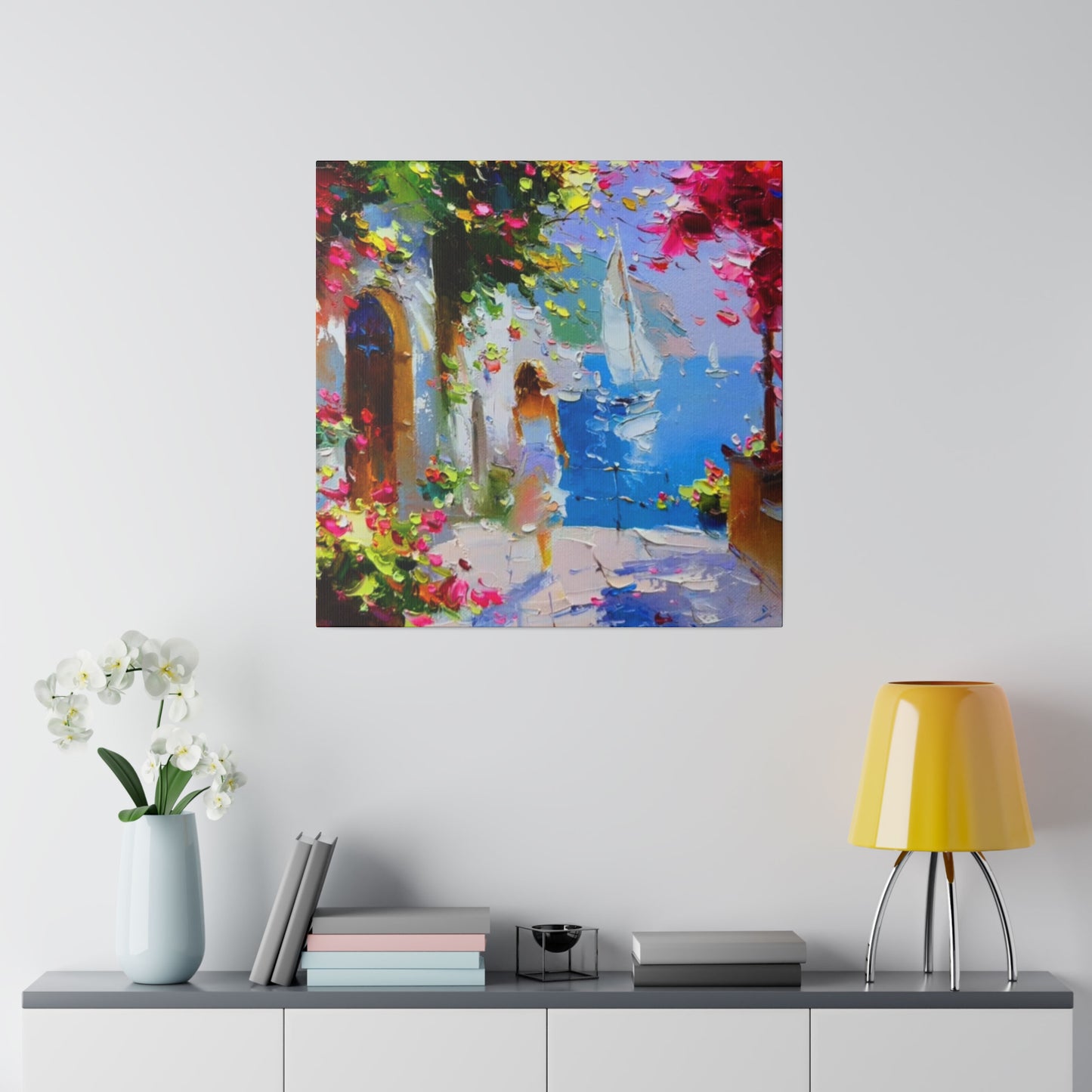 Seaside Elegance: Lady in White - Canvas