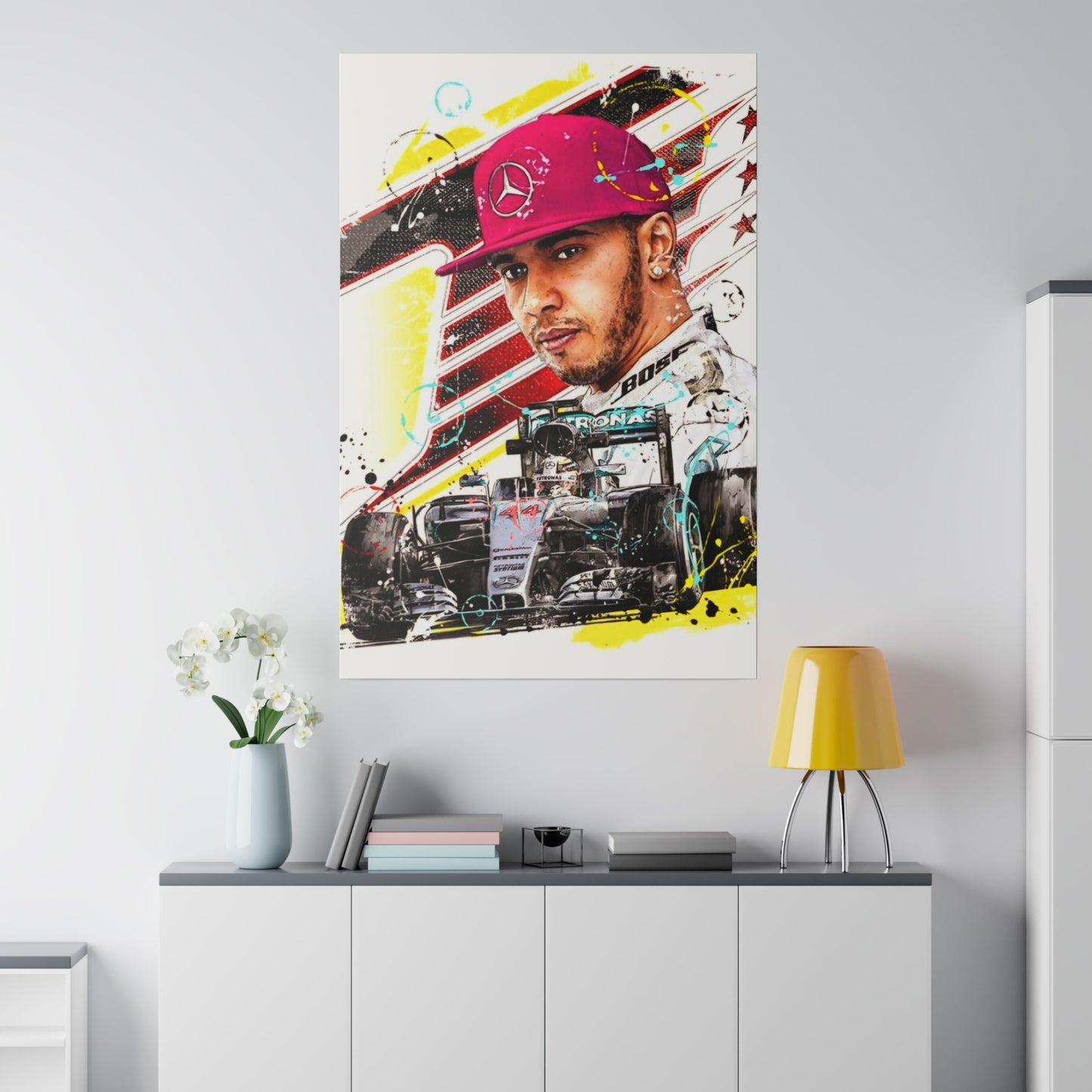 Lewis Hamilton with F1 Car - Canvas