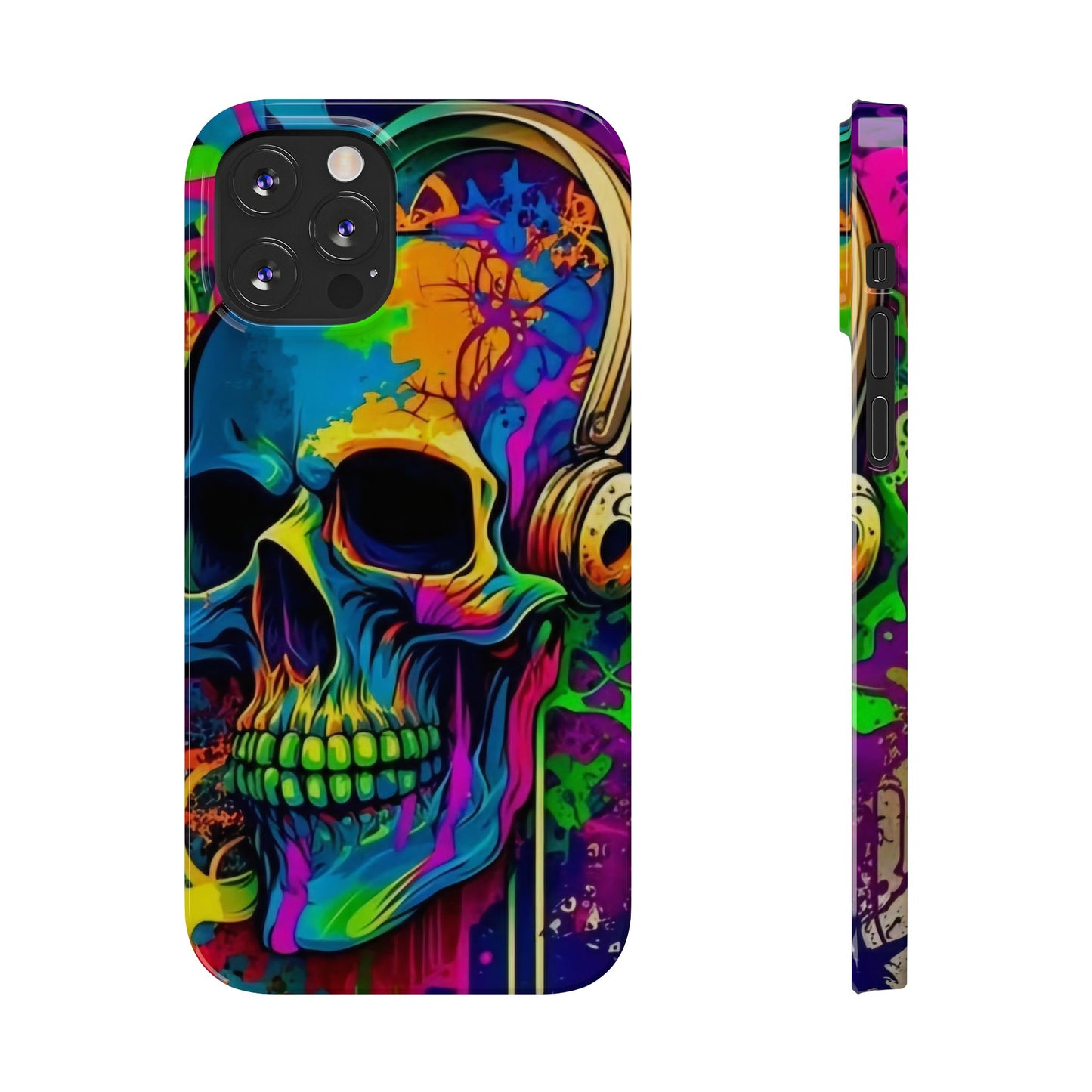 Skull Head with Headphones iPhone 15, 14, 13, 12 Cases: Rock Edition