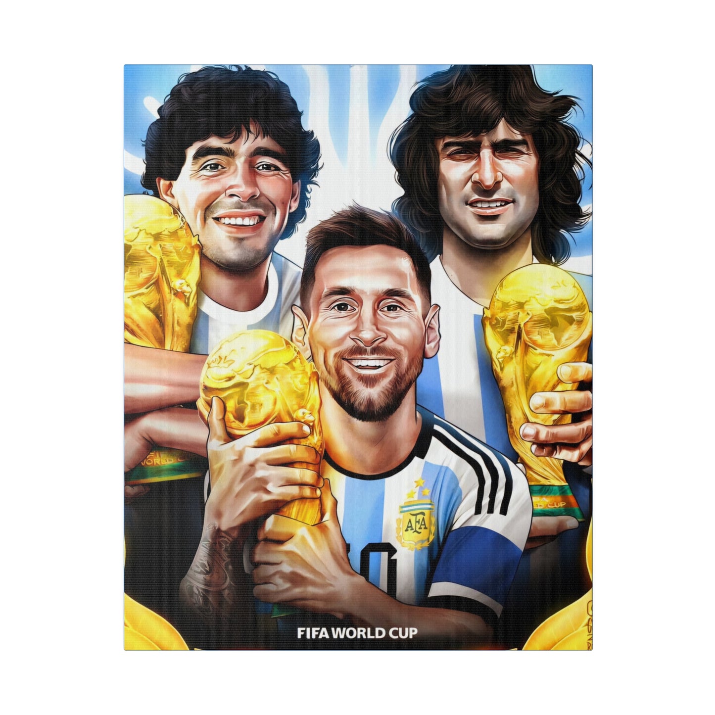 Argentina Football: Big 3 M's - Messi, Maradona, Mario - Canvas