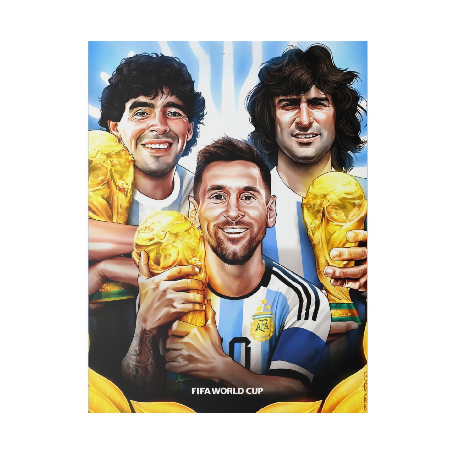 Argentina Football: Big 3 M's - Messi, Maradona, Mario - Canvas
