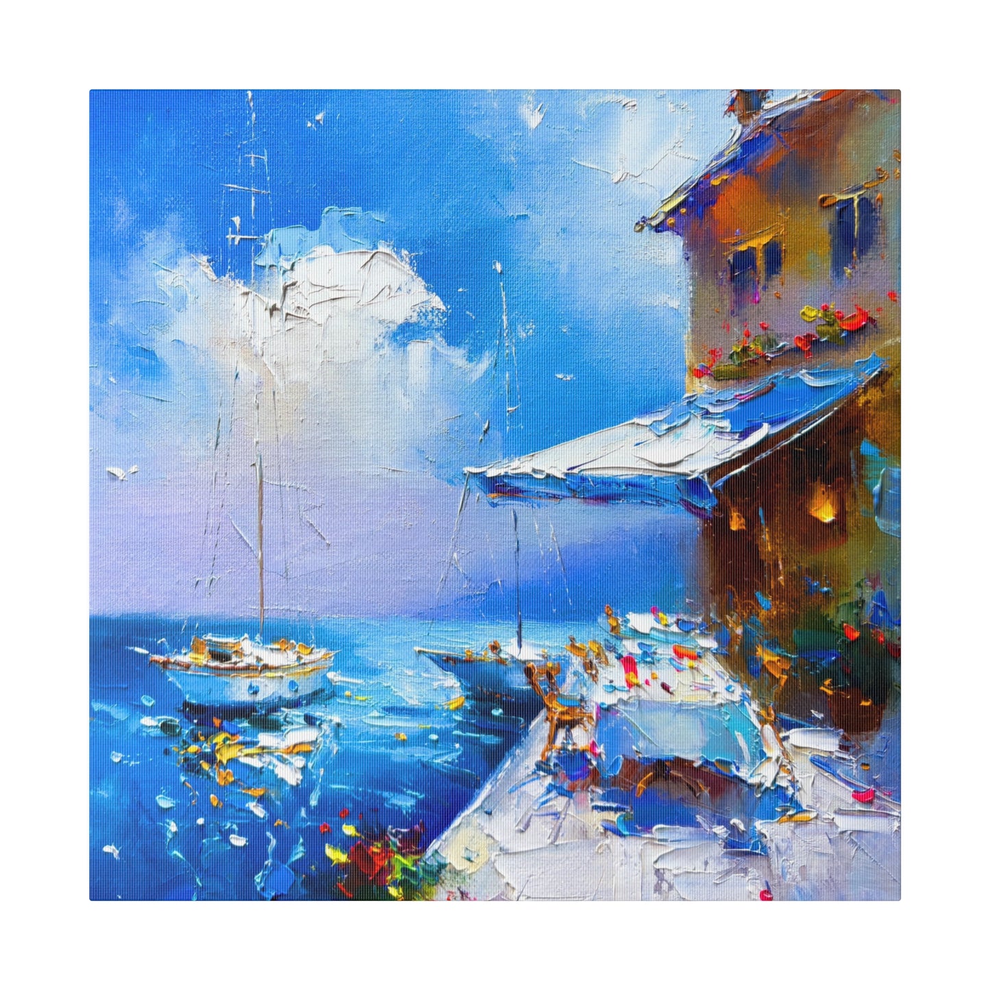 Seaside Vista, Terrace with Sailboats in View - Canvas