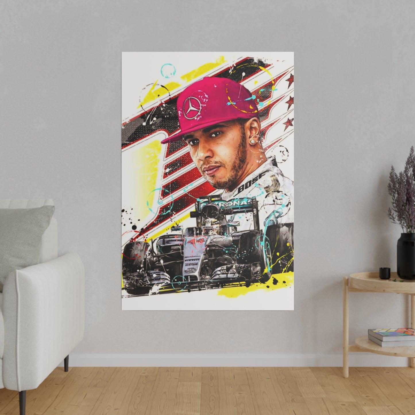 Lewis Hamilton with F1 Car - Canvas