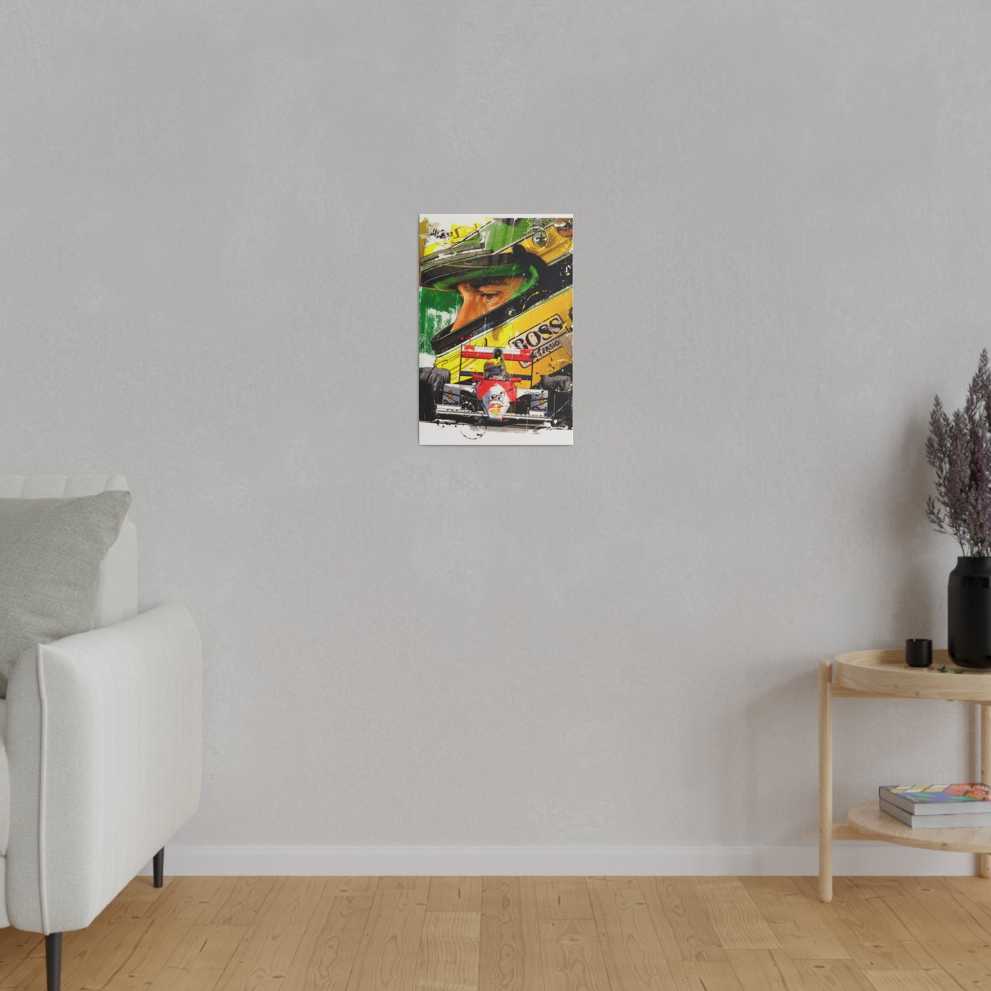 Aryton Senna with F1 Car - Canvas