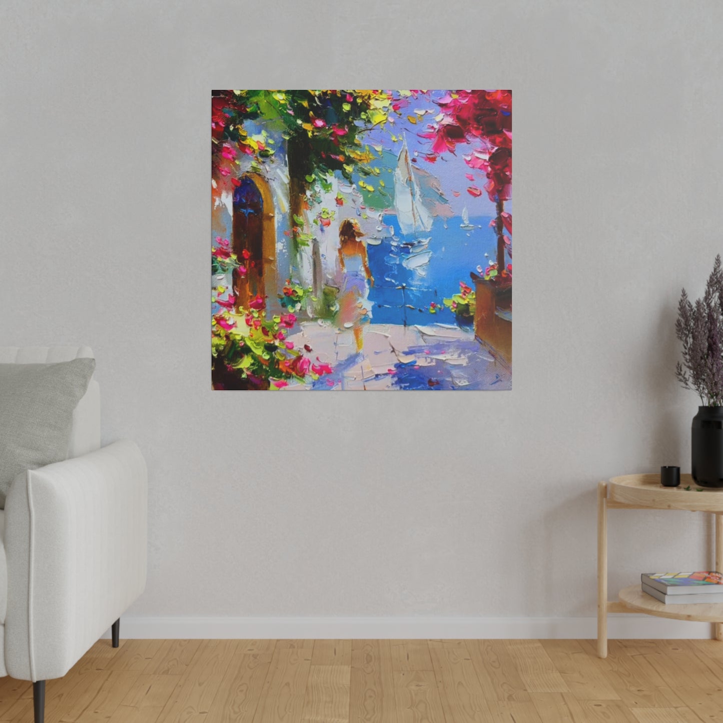 Seaside Elegance: Lady in White - Canvas