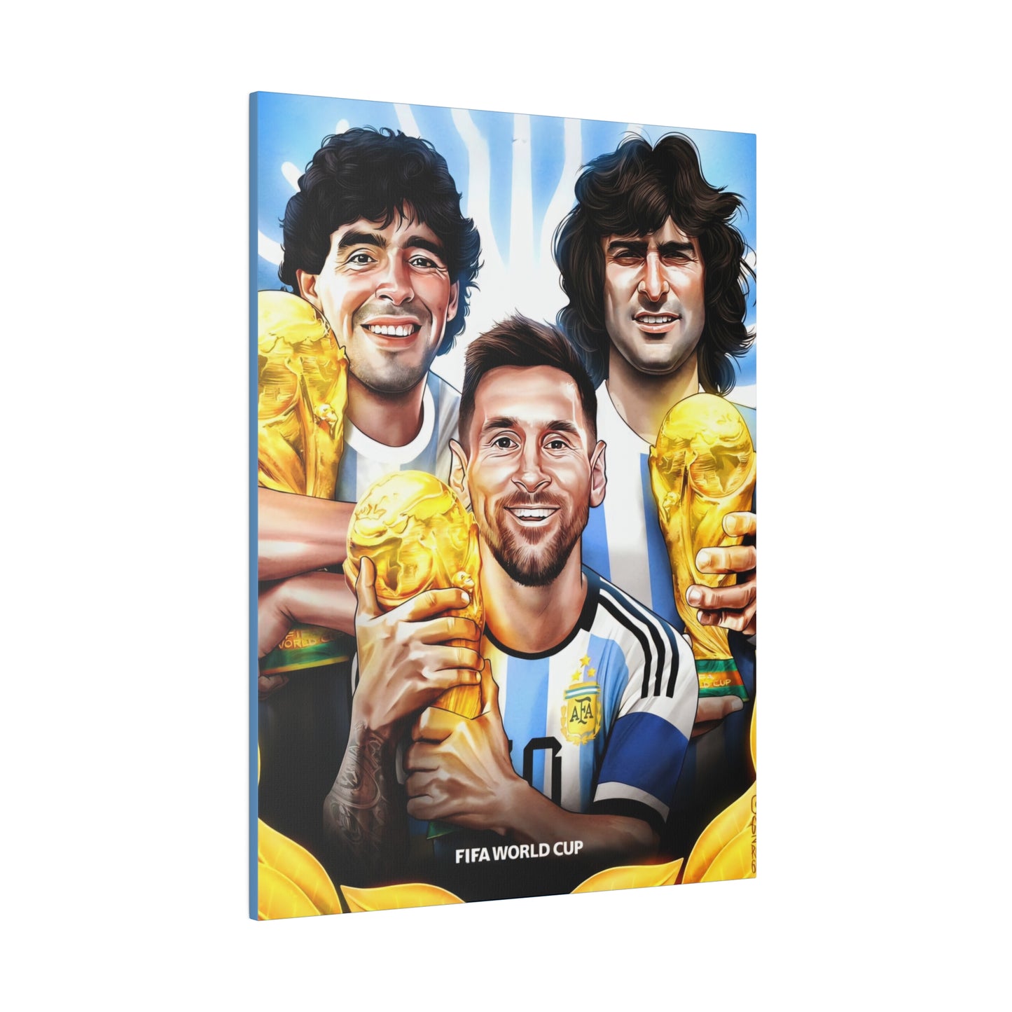 Argentina Football: Big 3 M's - Messi, Maradona, Mario - Canvas