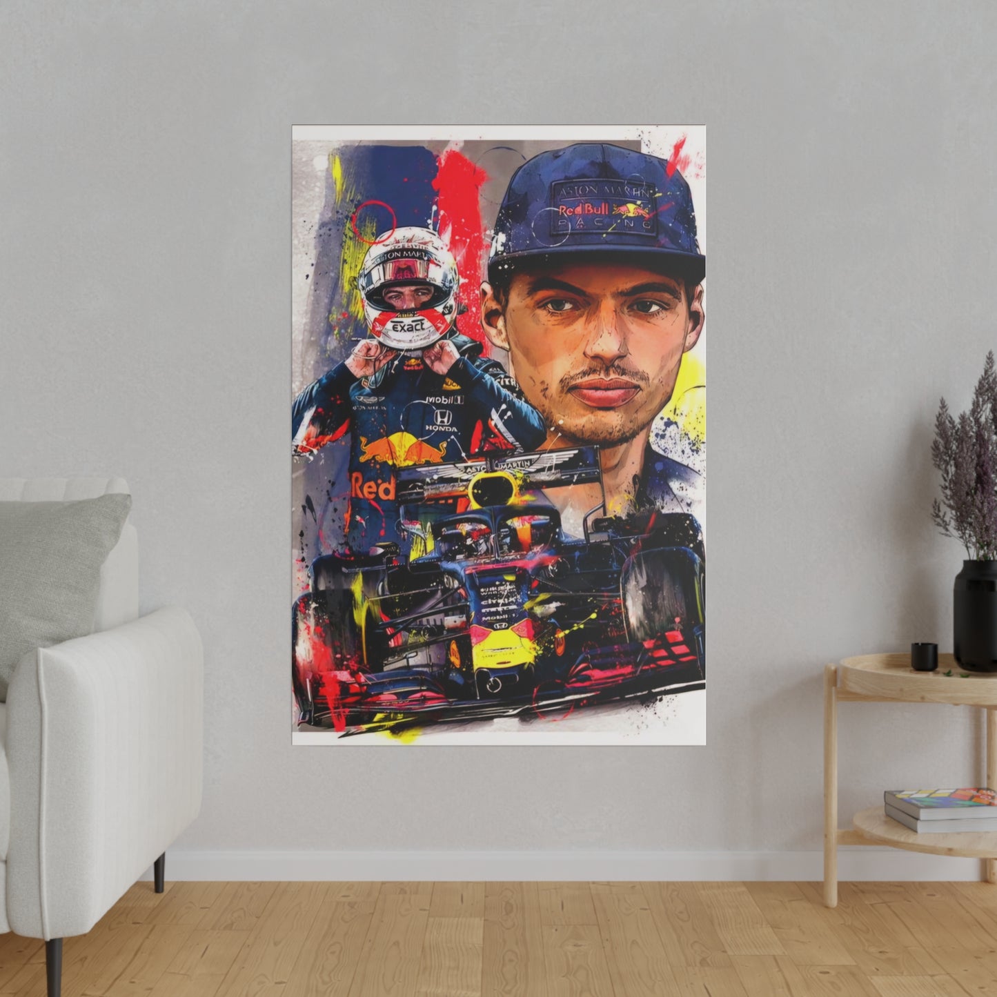 Max Verstappen with F1 Car Canvas