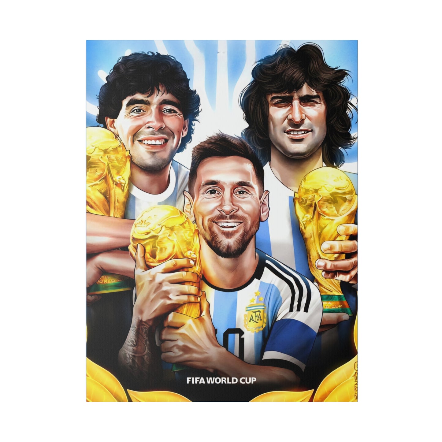 Argentina Football: Big 3 M's - Messi, Maradona, Mario - Canvas