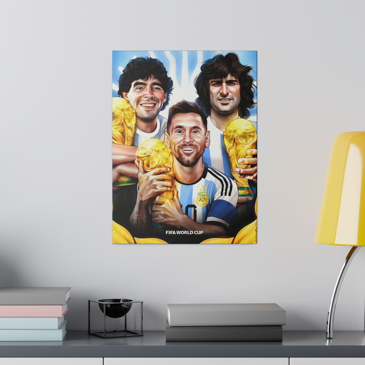 Argentina Football: Big 3 M's - Messi, Maradona, Mario - Canvas