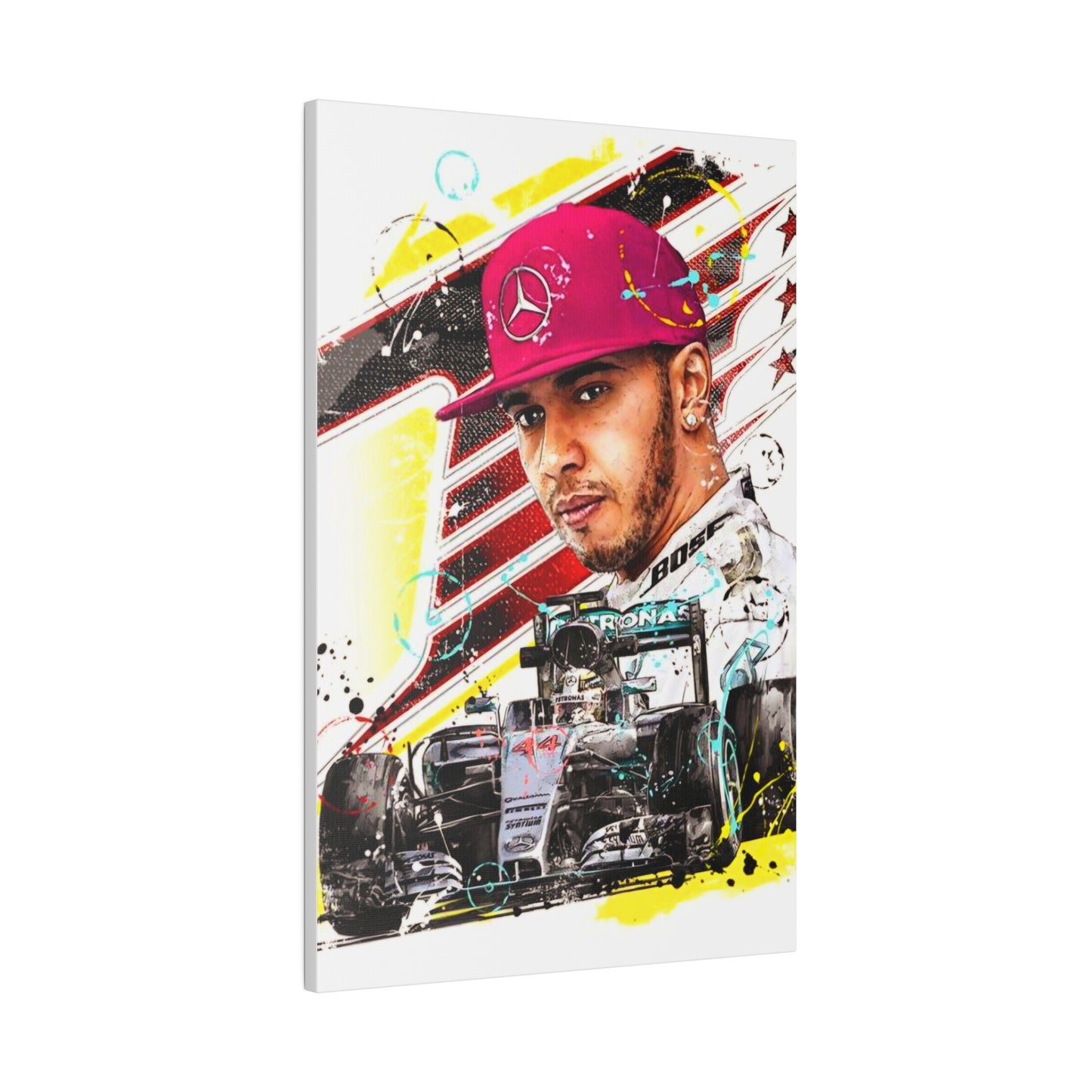 Lewis Hamilton with F1 Car - Canvas