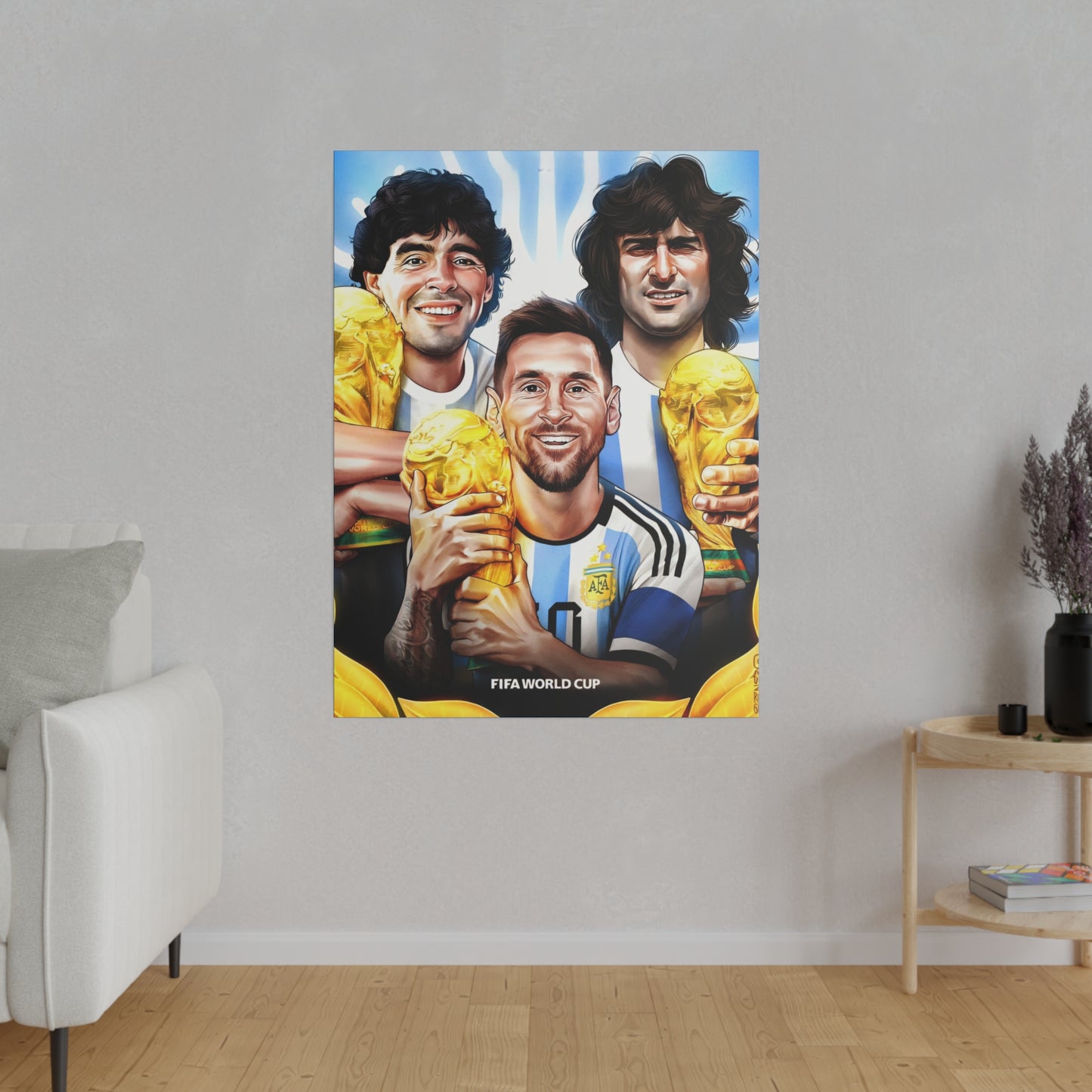 Argentina Football: Big 3 M's - Messi, Maradona, Mario - Canvas