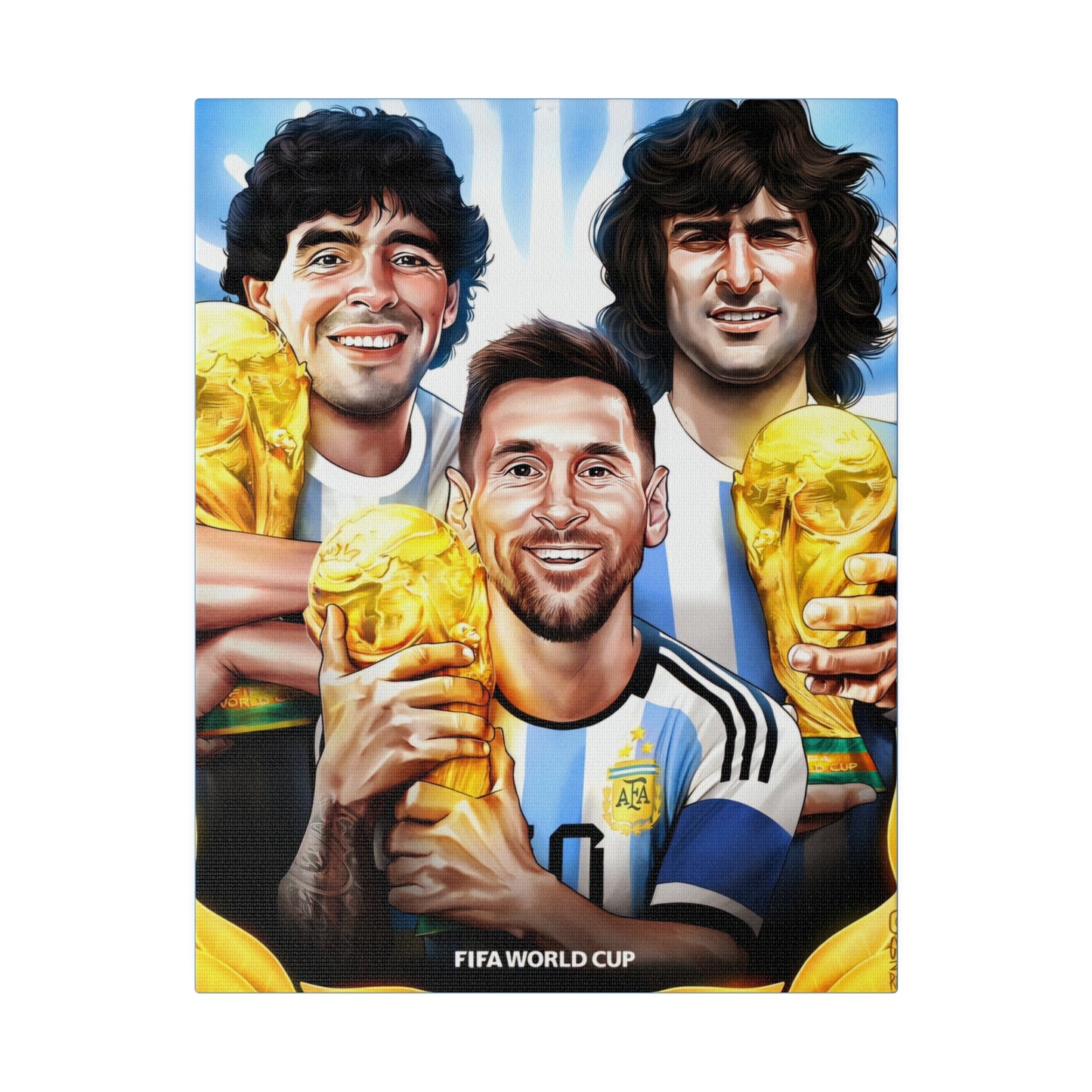 Argentina Football: Big 3 M's - Messi, Maradona, Mario - Canvas