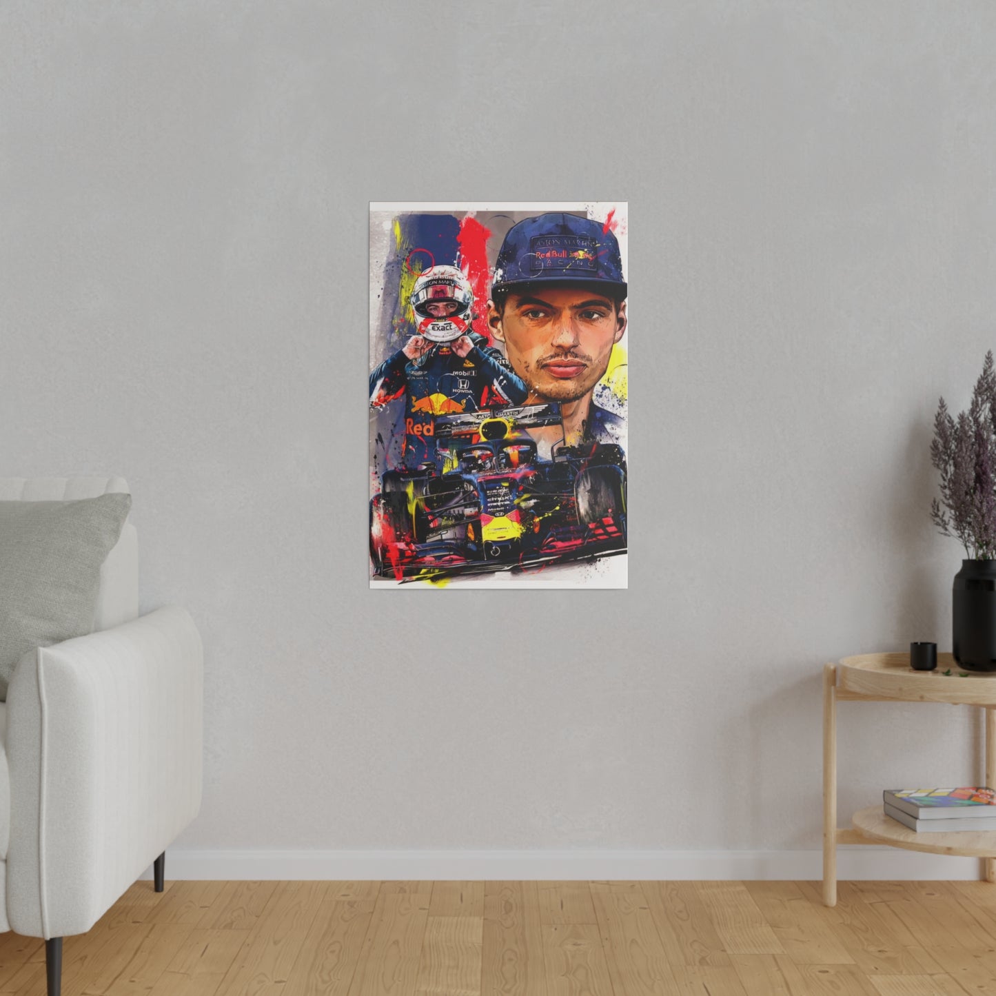 Max Verstappen with F1 Car Canvas