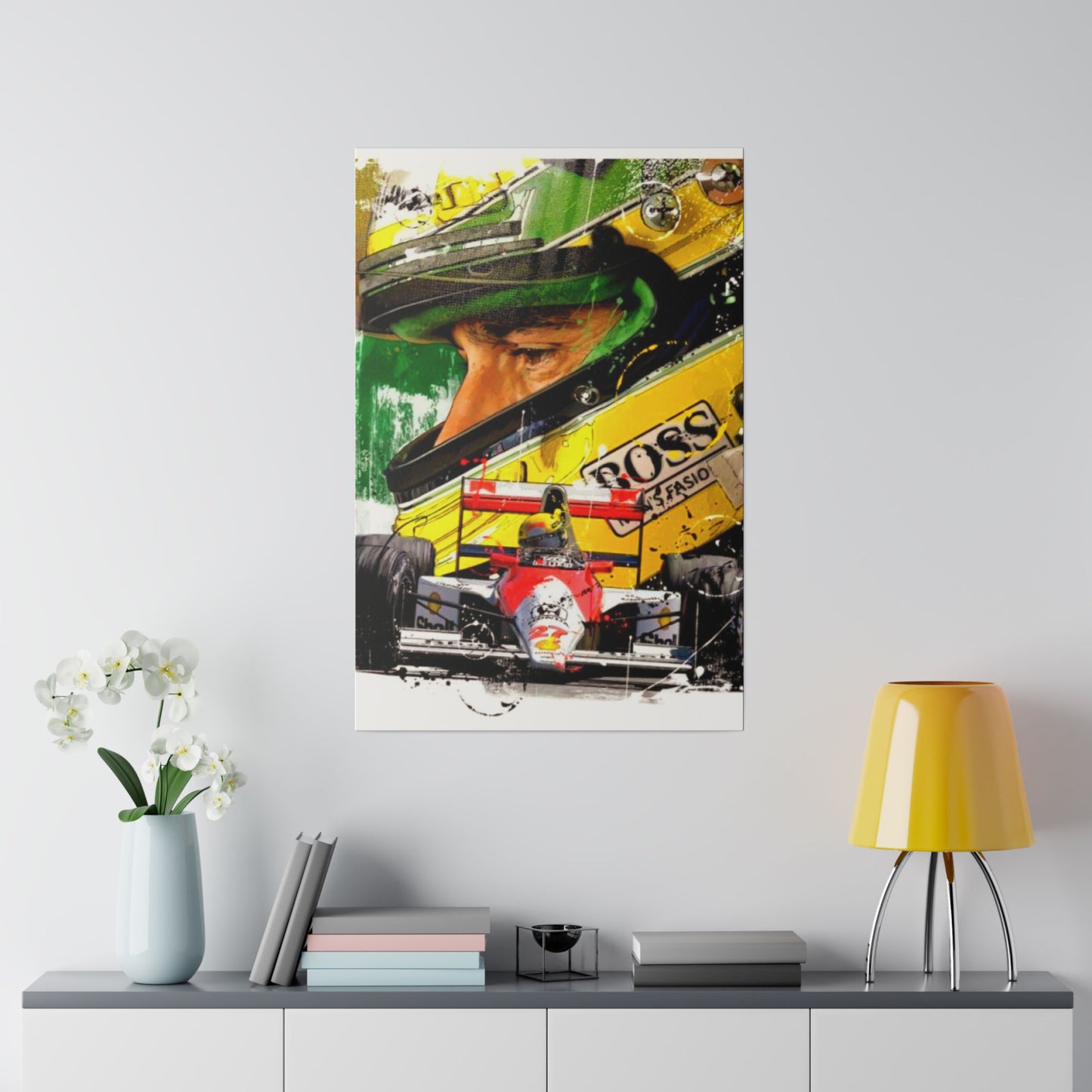 Aryton Senna with F1 Car - Canvas