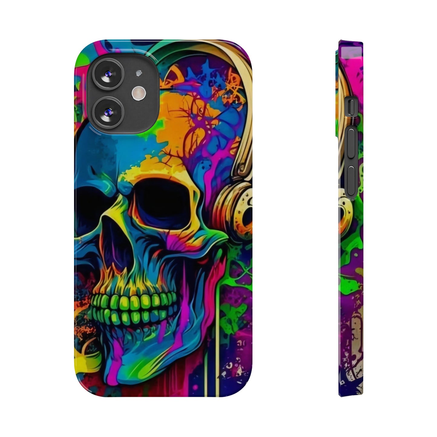 Skull Head with Headphones iPhone 15, 14, 13, 12 Cases: Rock Edition