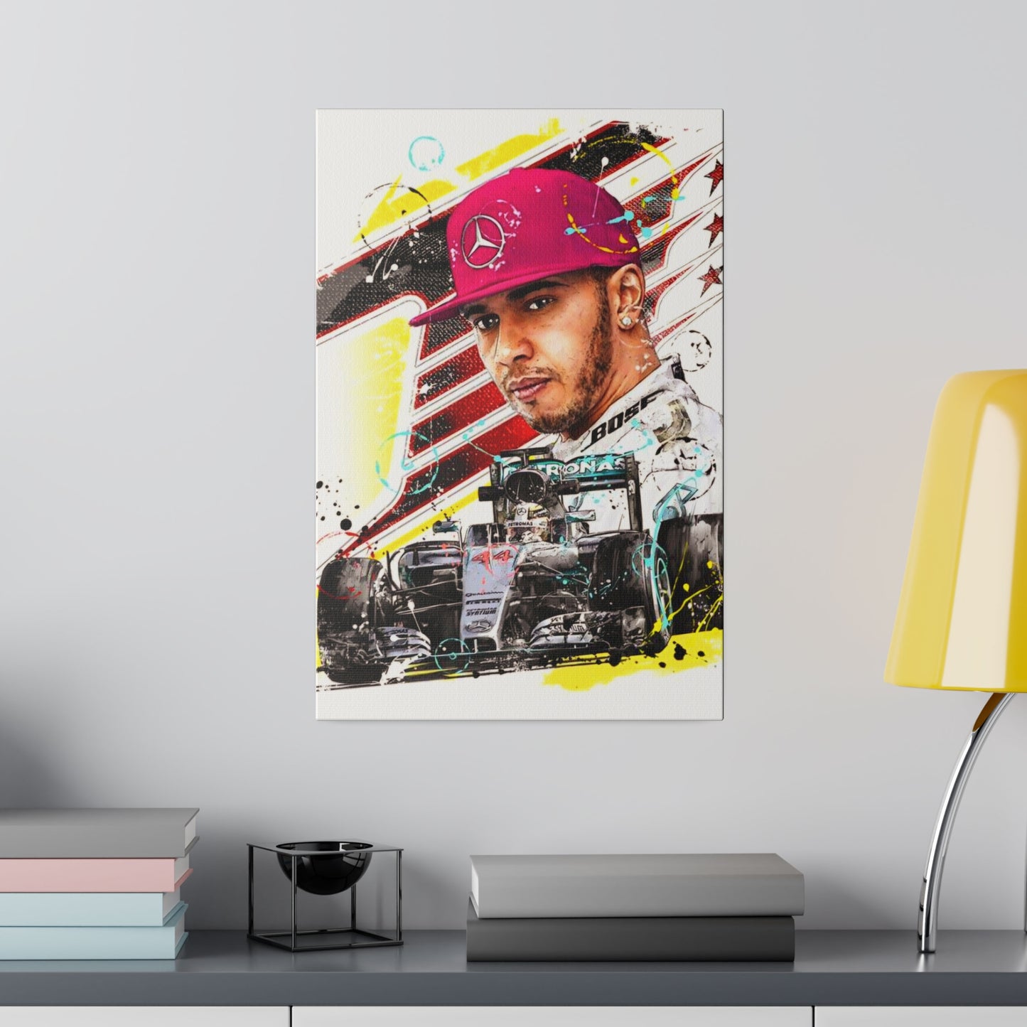 Lewis Hamilton with F1 Car - Canvas