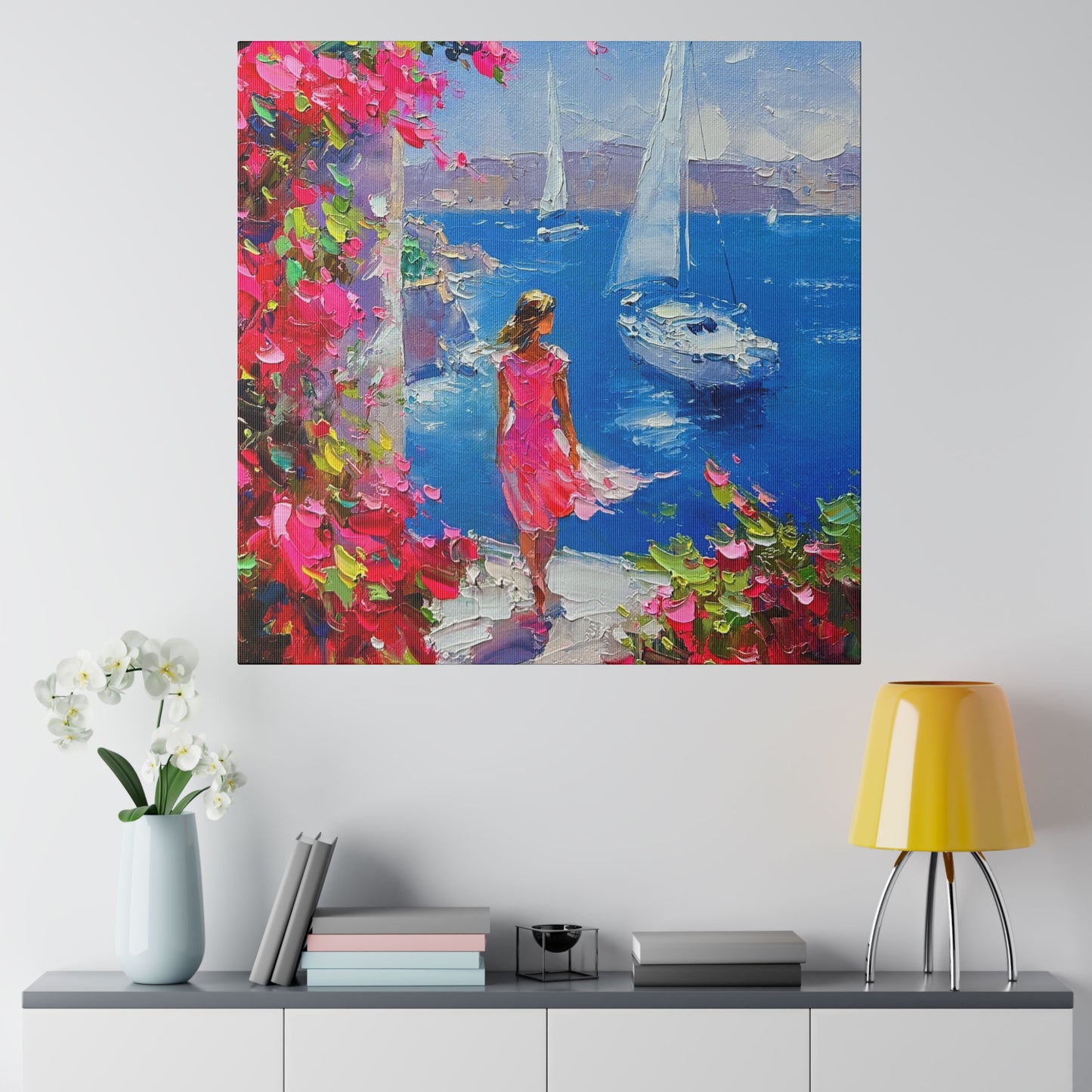 Seaside Serenity - Women in Pink Canvas