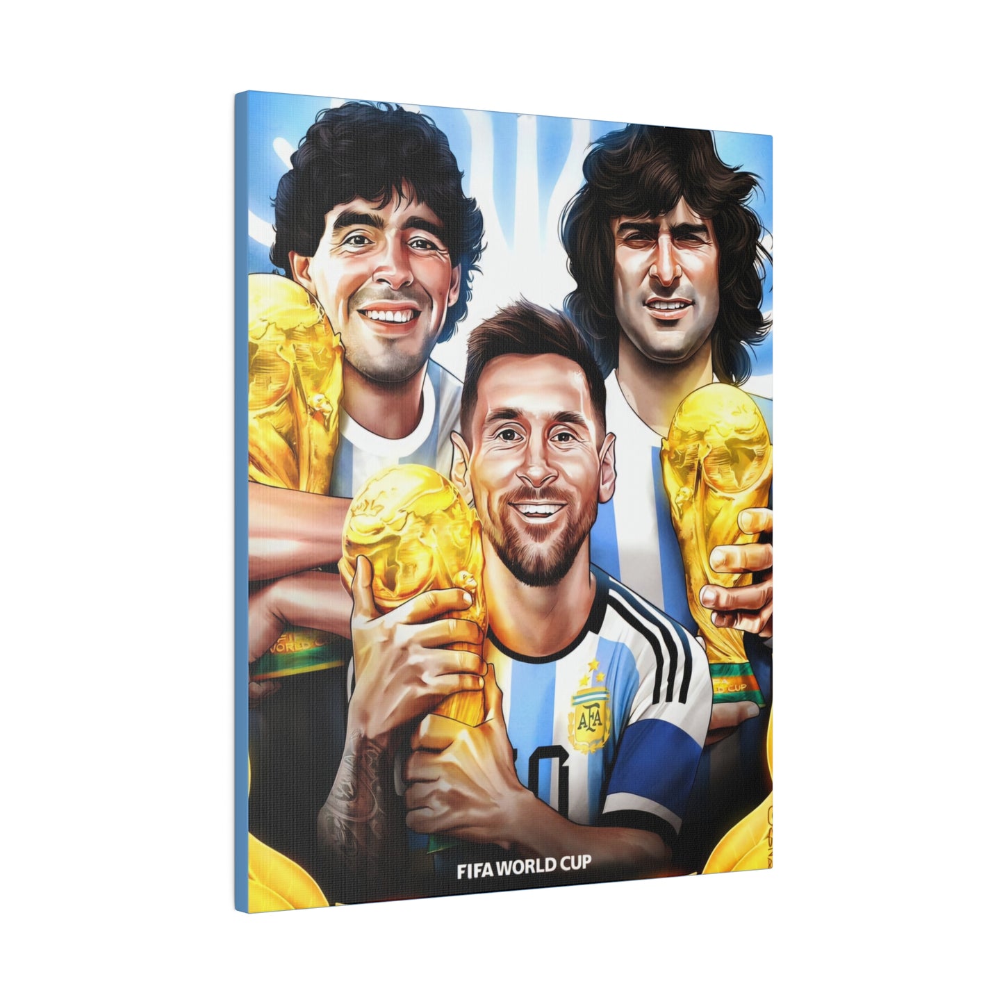Argentina Football: Big 3 M's - Messi, Maradona, Mario - Canvas