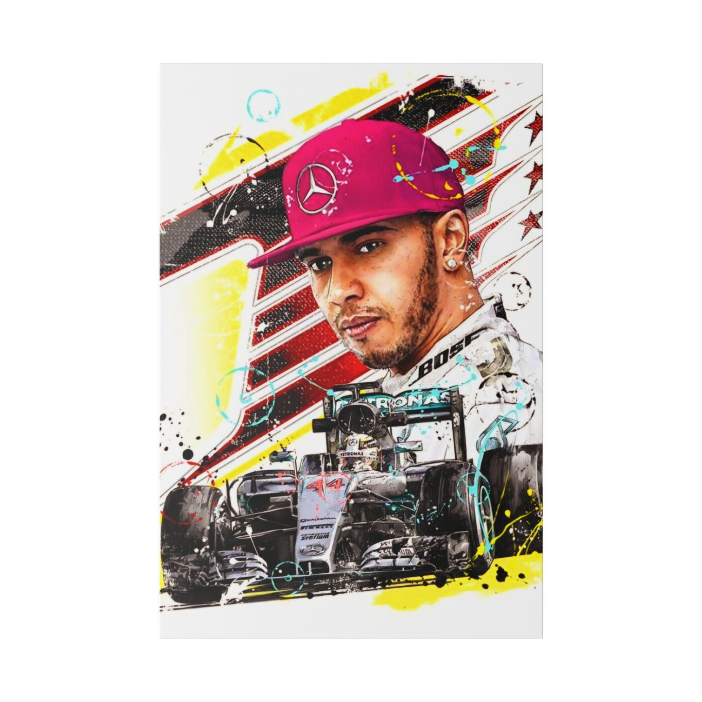 Lewis Hamilton with F1 Car - Canvas